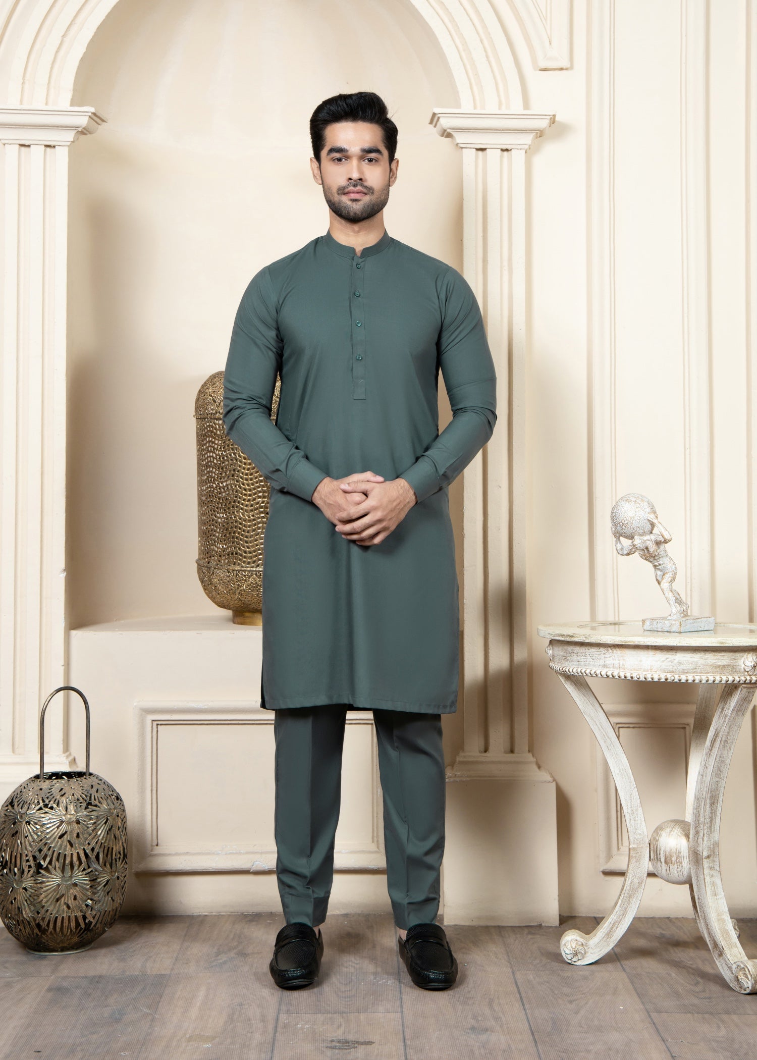 wash & wear Kurta Set in Olive green