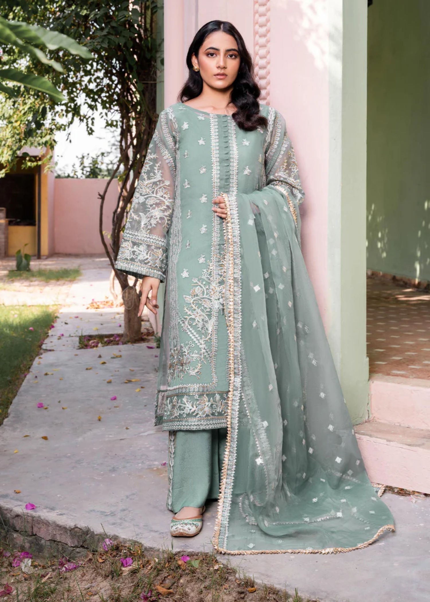 organza Kurta Set in Pastel green