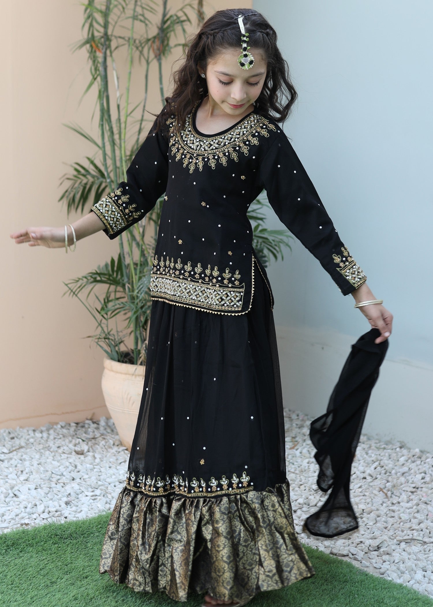 chiffon Lehenga in Black