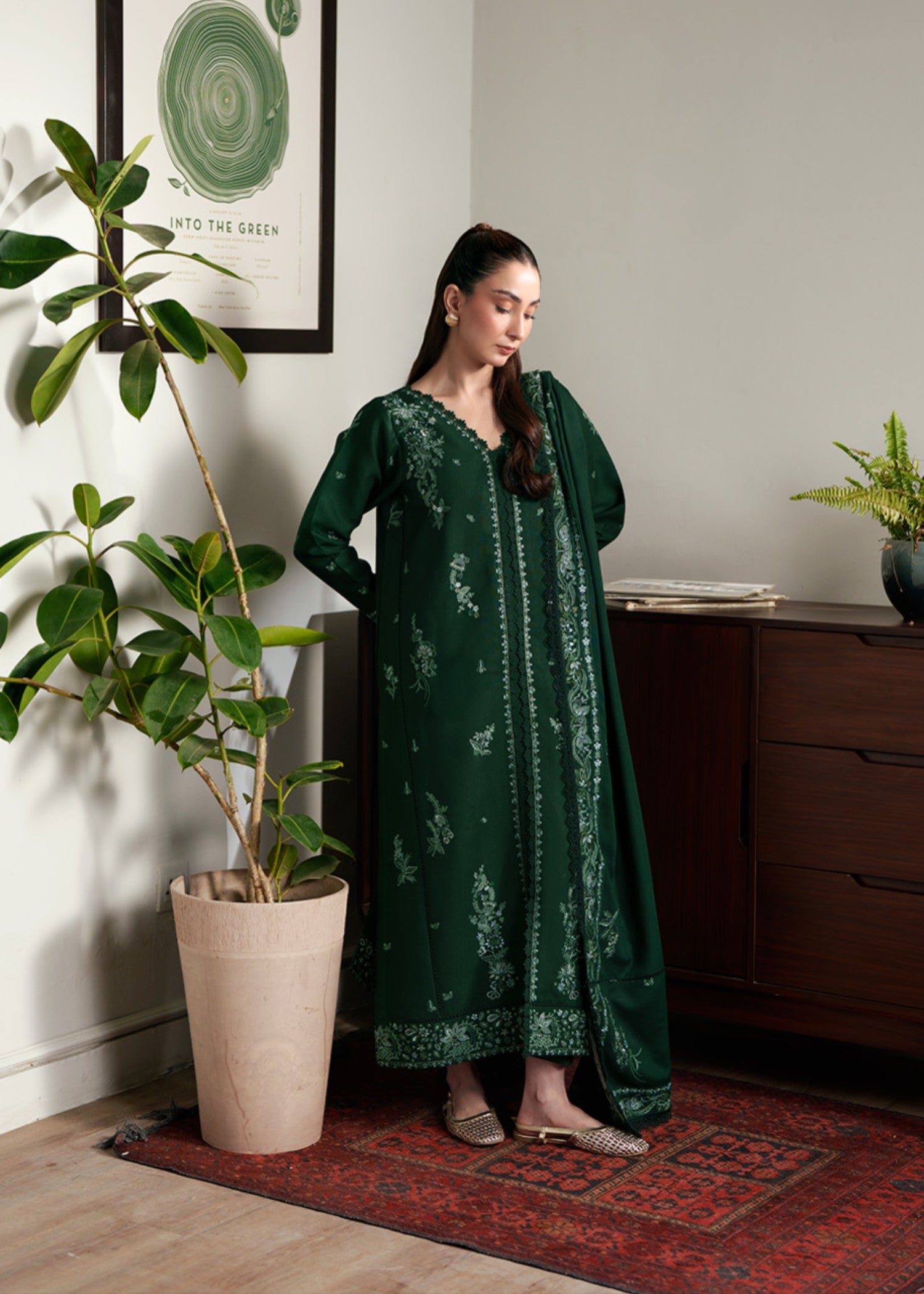 karandi Kurta Set in Dark green