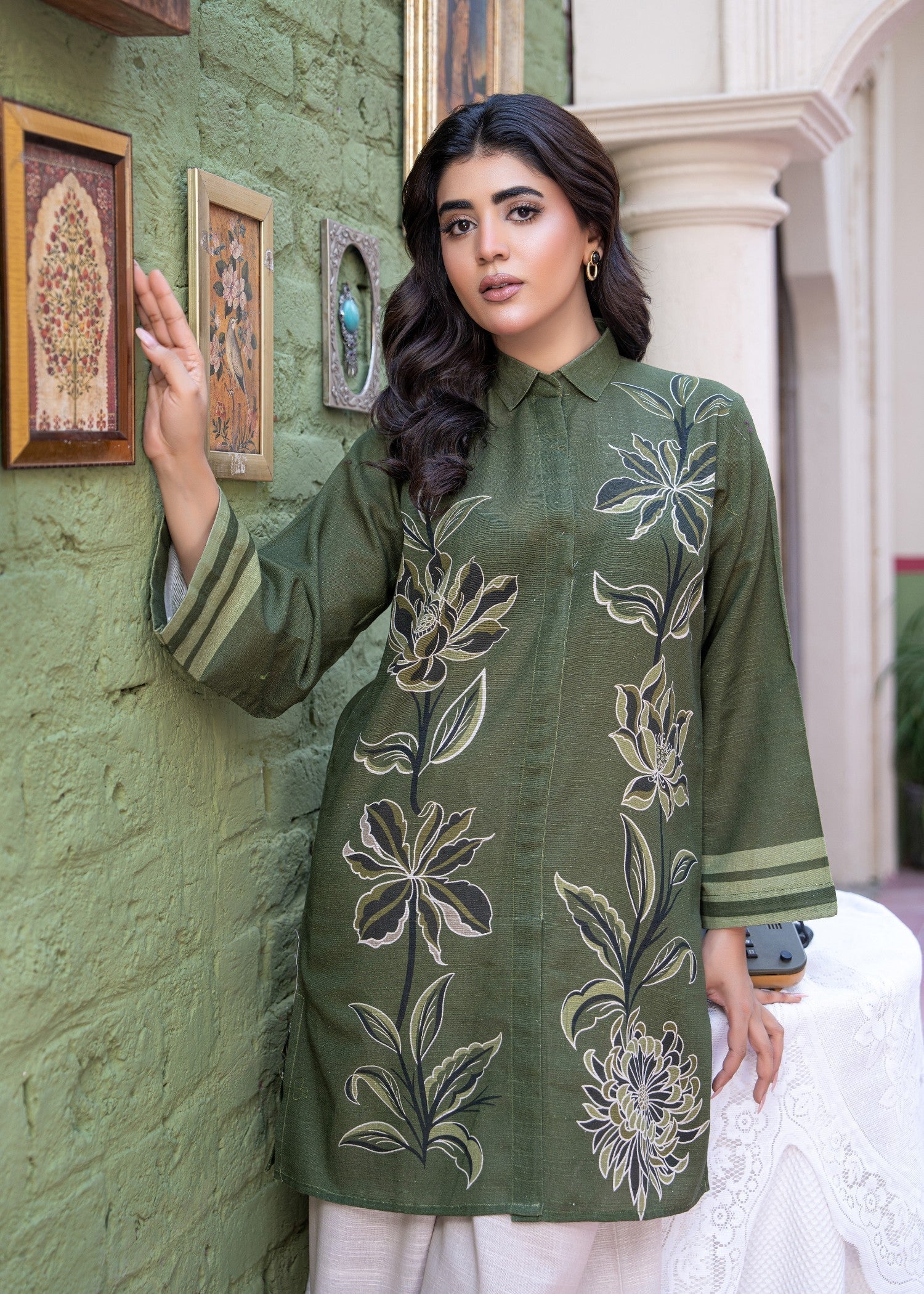 khaddar Co Ord Sets in Avocado green