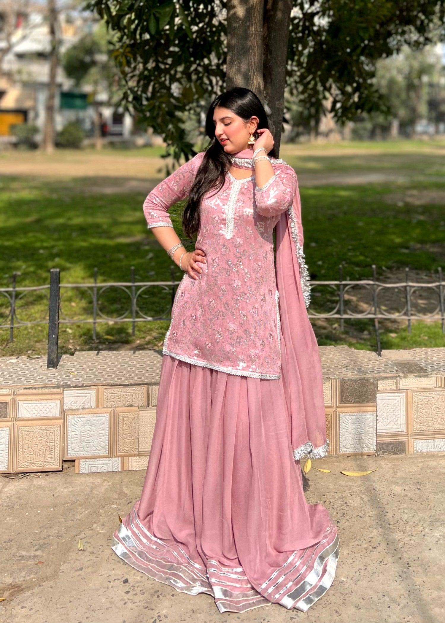 bemberg crinkle chiffon Sharara in Petal pink