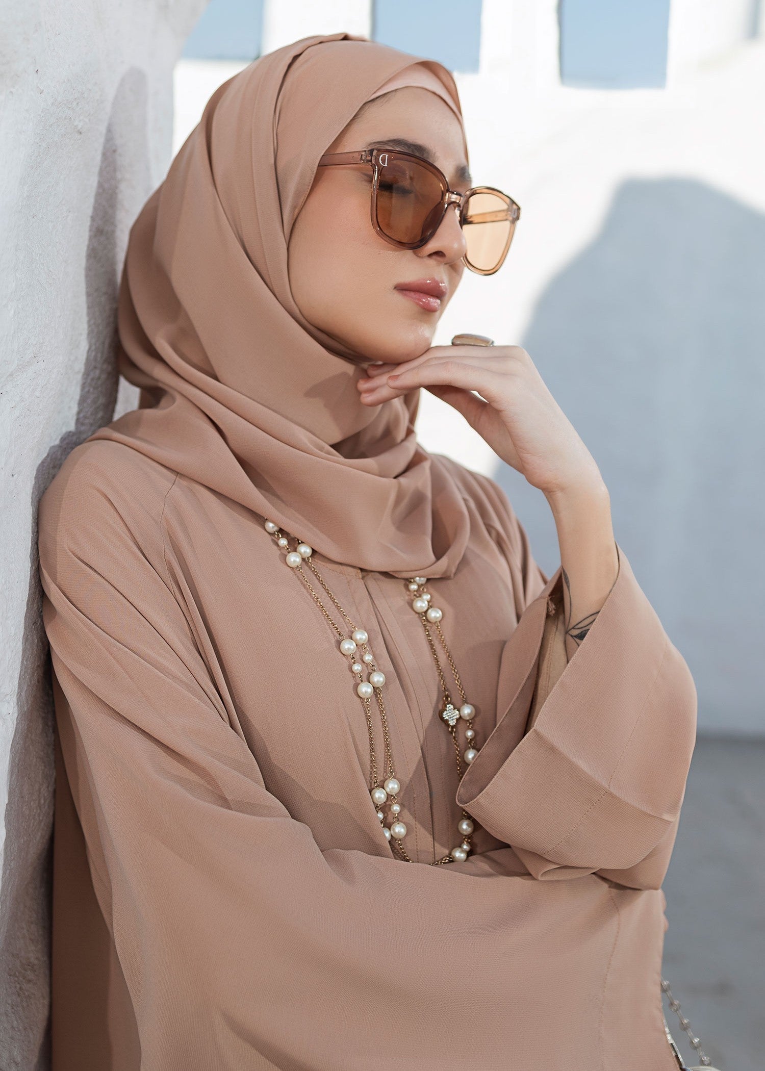 chiffon Abaya in Beige