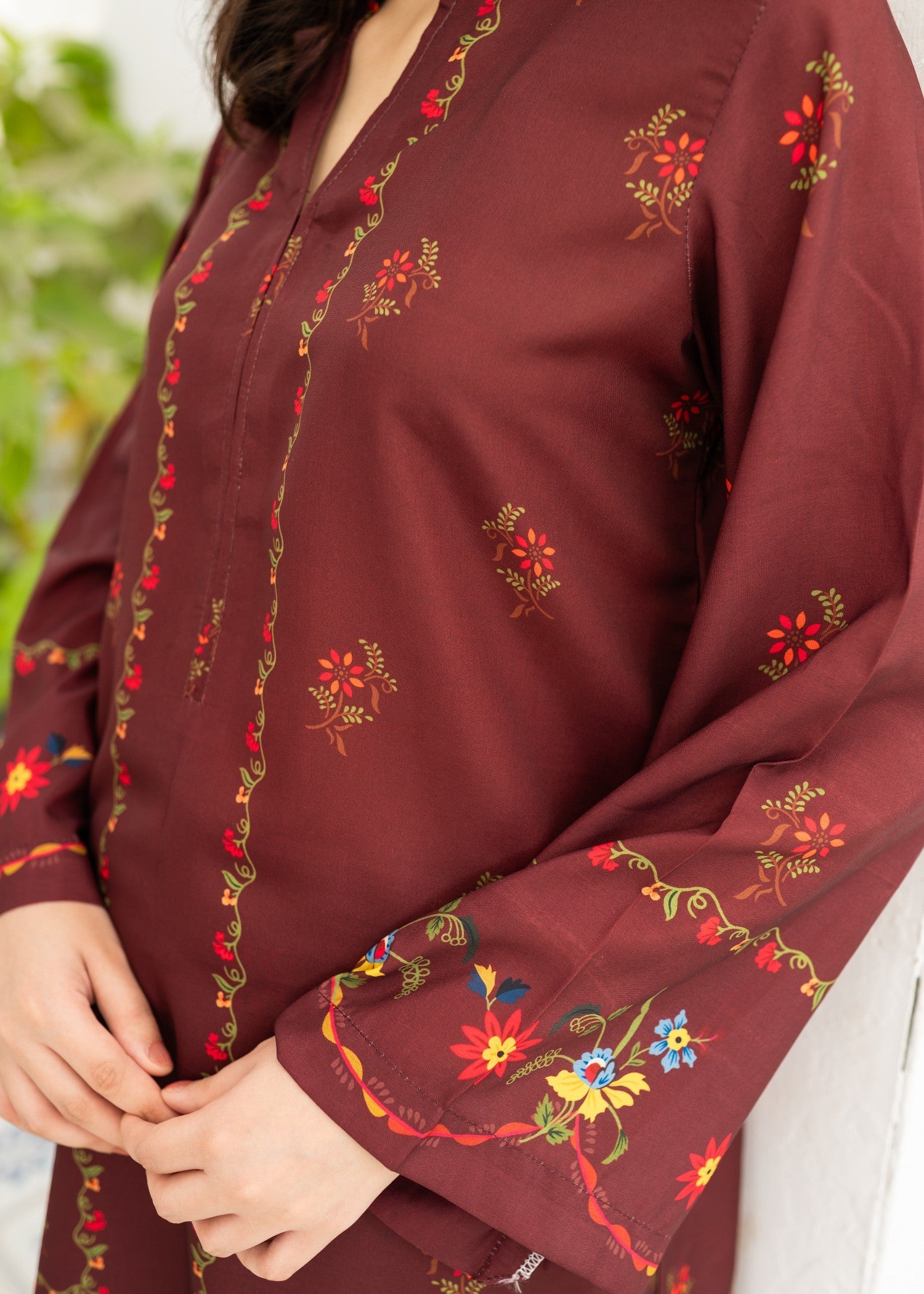 poly lawn Co Ord Sets in Maroon