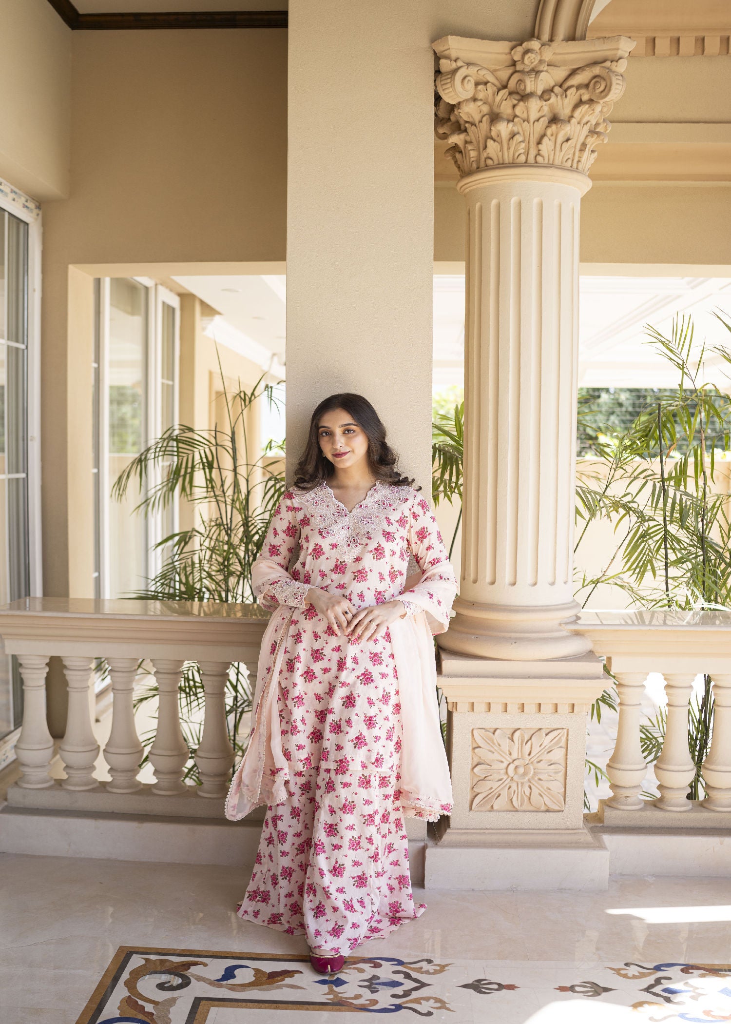 lawn Sharara in Pastel pink