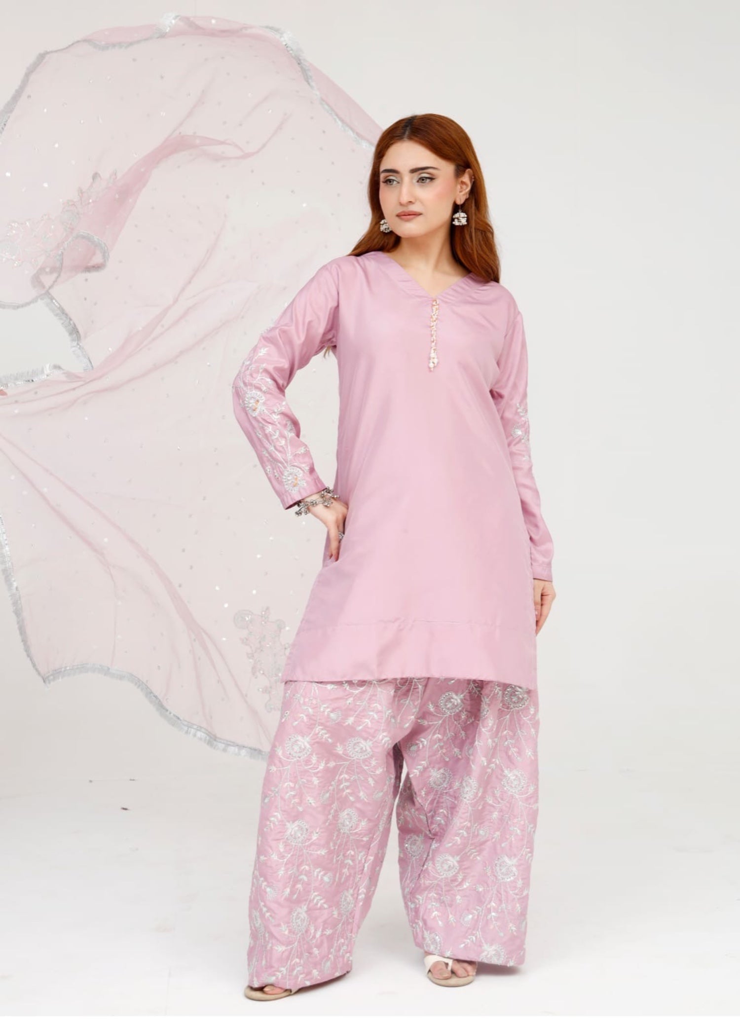 silk Kurta Set in Mauve pink