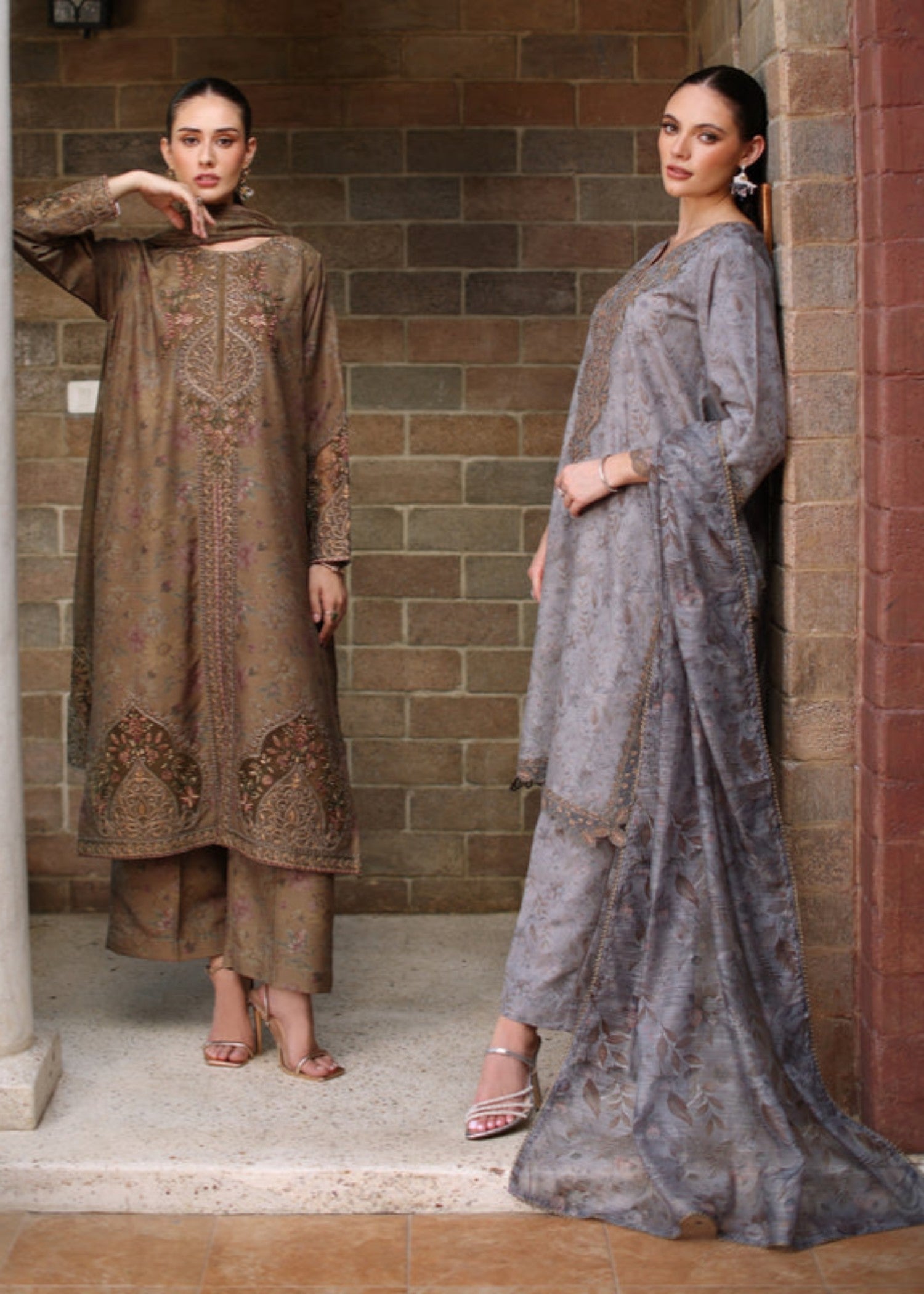 khaddar Kurta Set in Ash grey