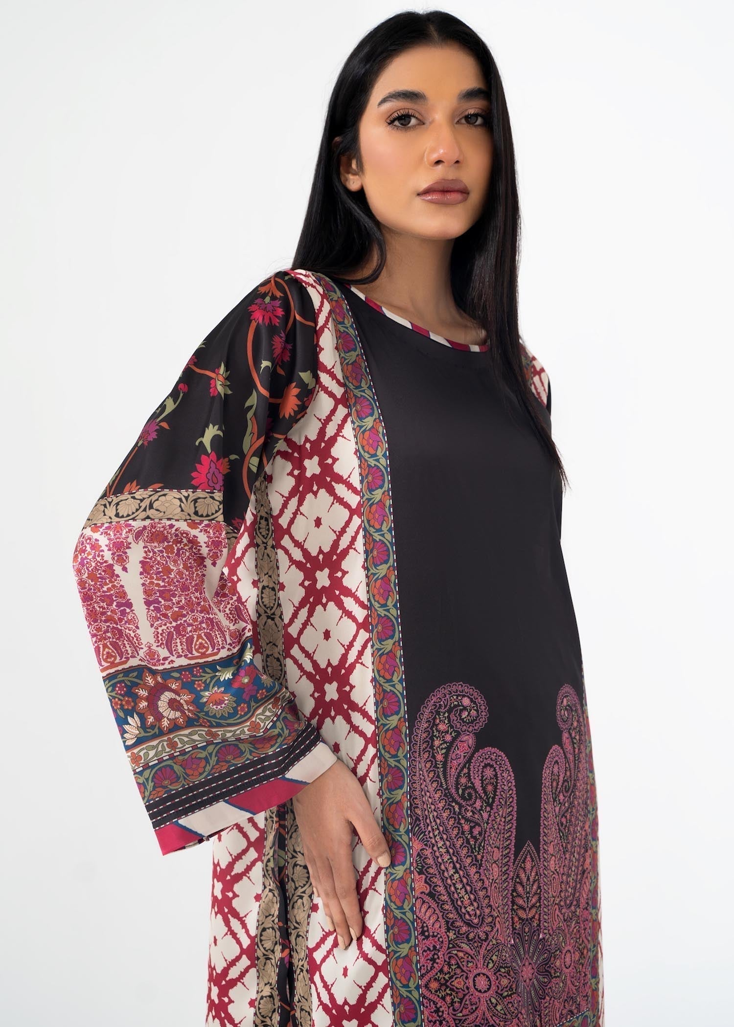 satin silk Kurti in Black