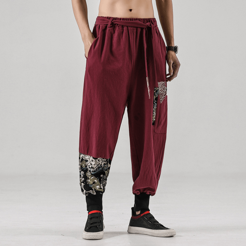 Men's National Style Linen Knickerbockers - Loose Fit Chinese Fashion Tang Casual Pants