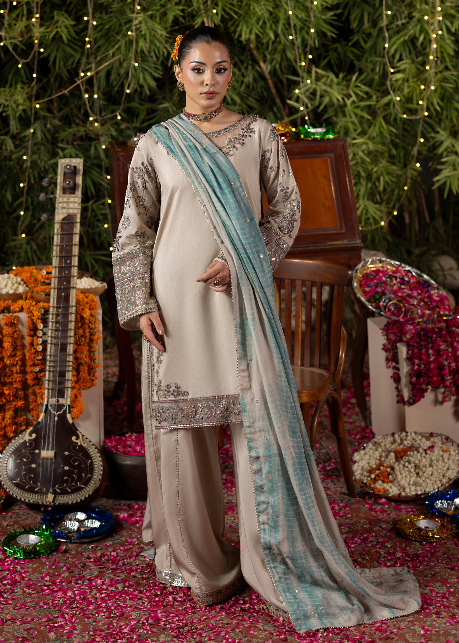 raw silk Kurta Set in Grey