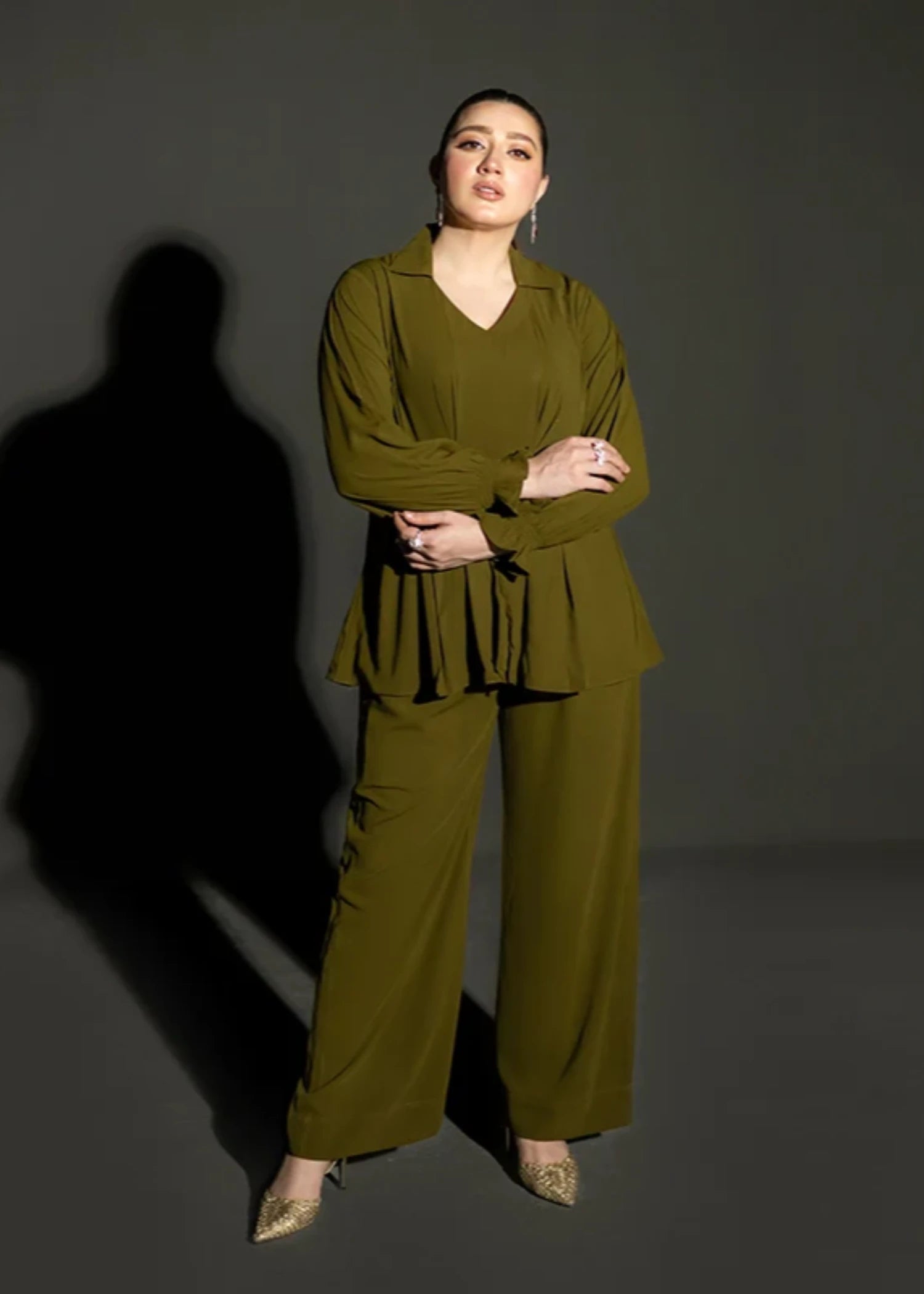 crepe Co Ord Sets in Olive green