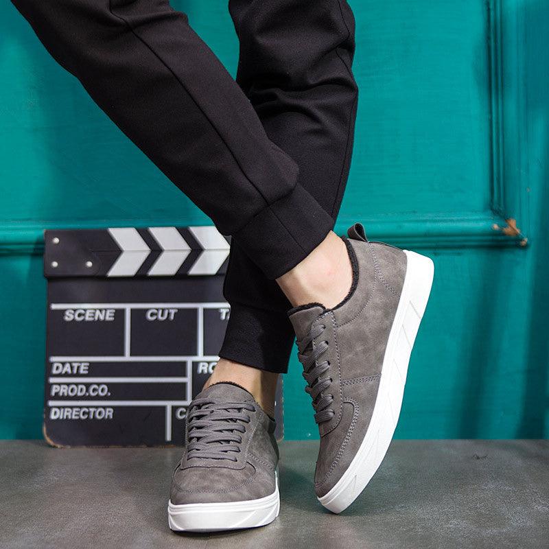 2021 autumn and winter new men's shoes suede shoes low to help students shoes sports shoes plus cotton plus velvet