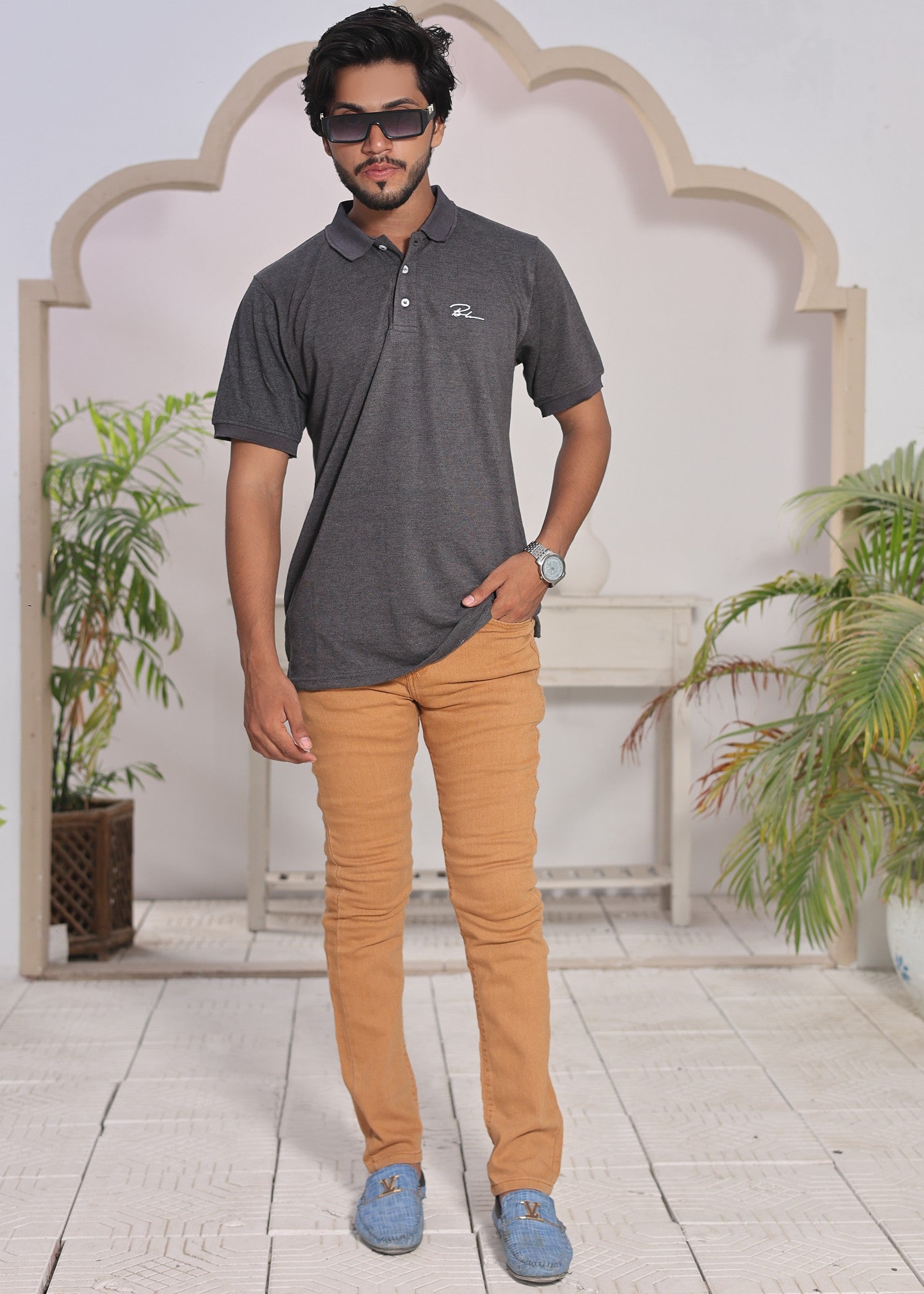 cotton Polo Shirt in Steal grey