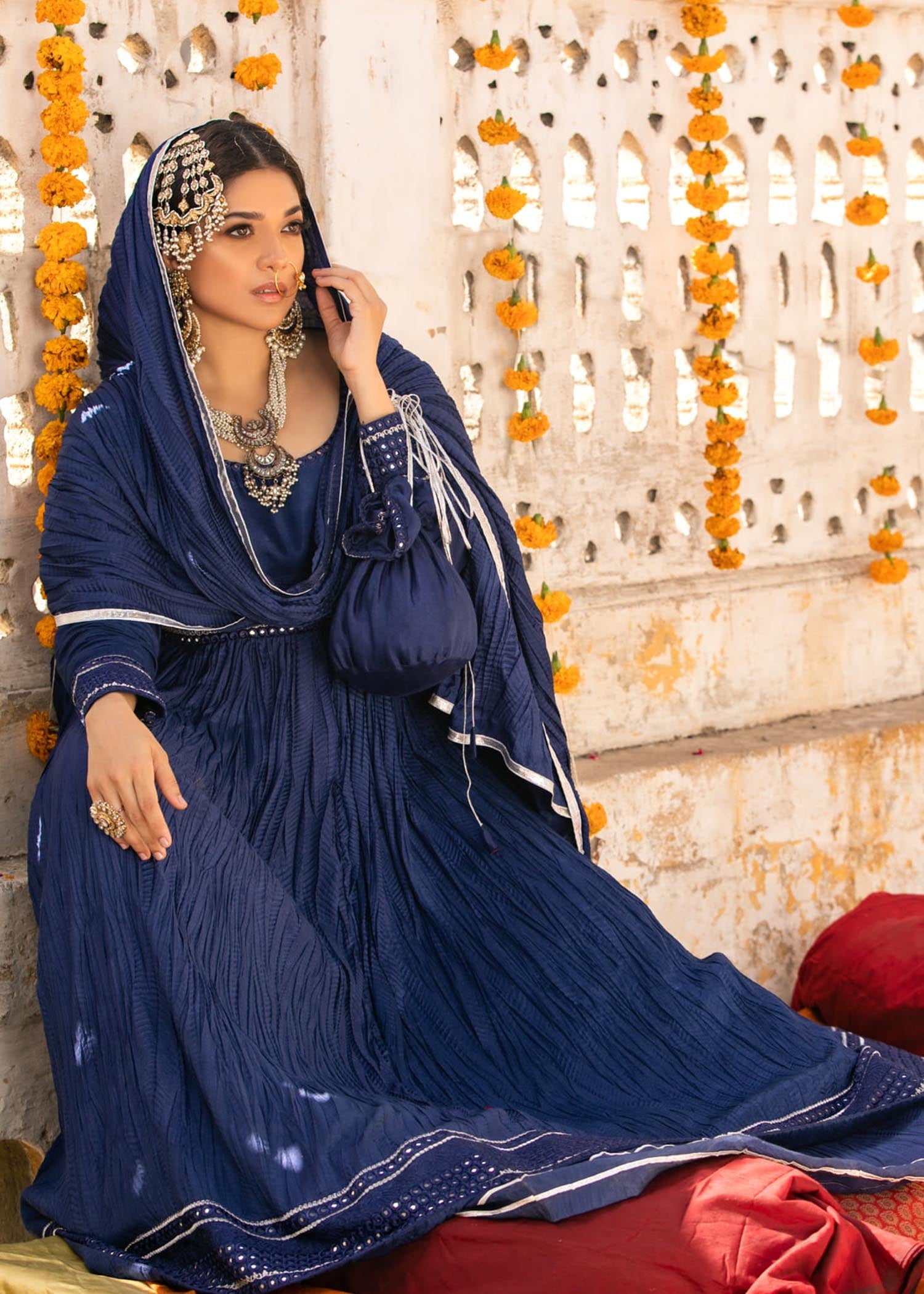 cotton silk Pishwas in Blue