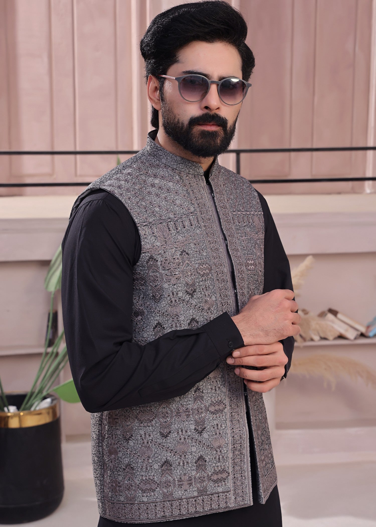 jamawar Waistcoat in Grey