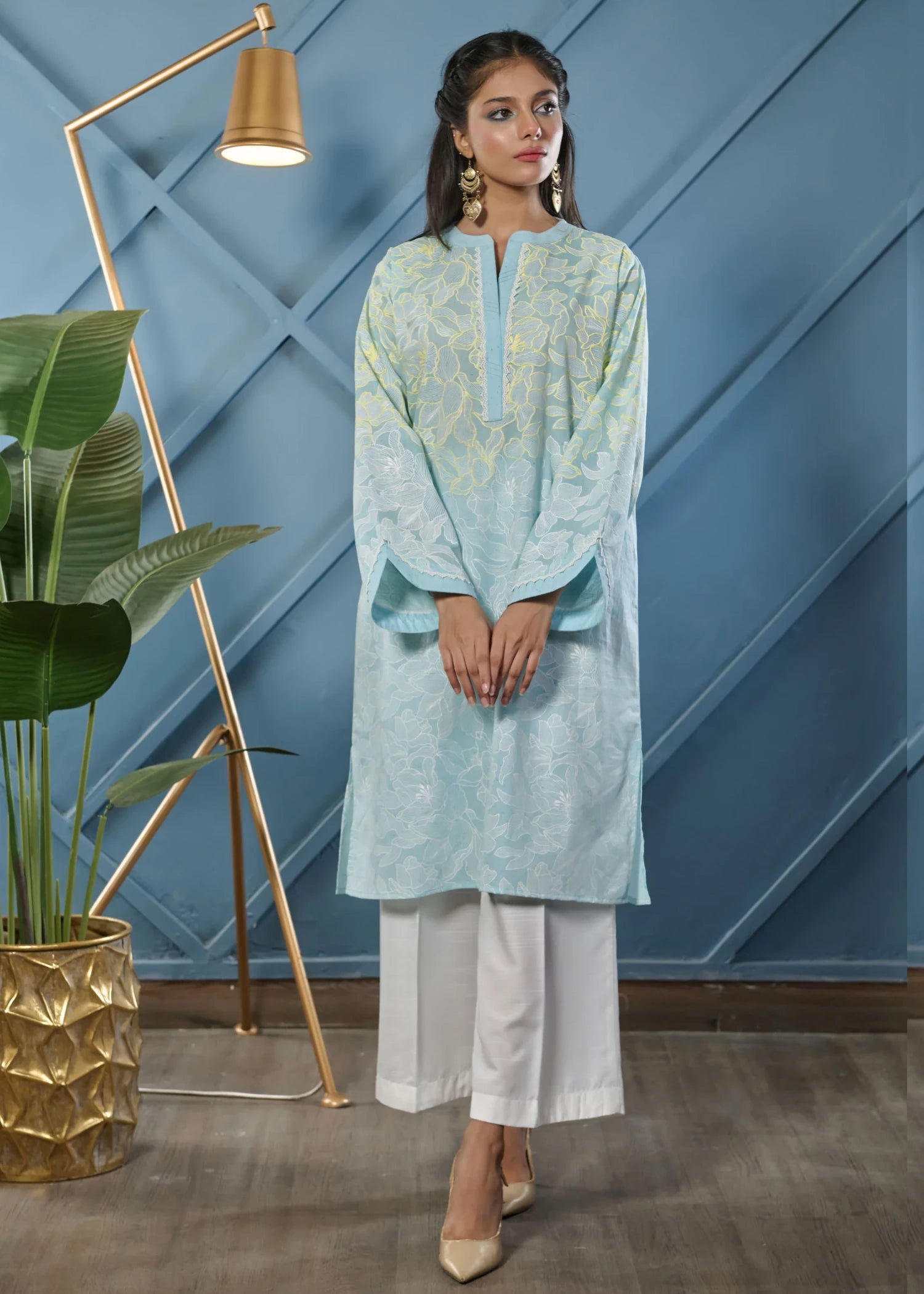 cotton Kurti in Ice blue