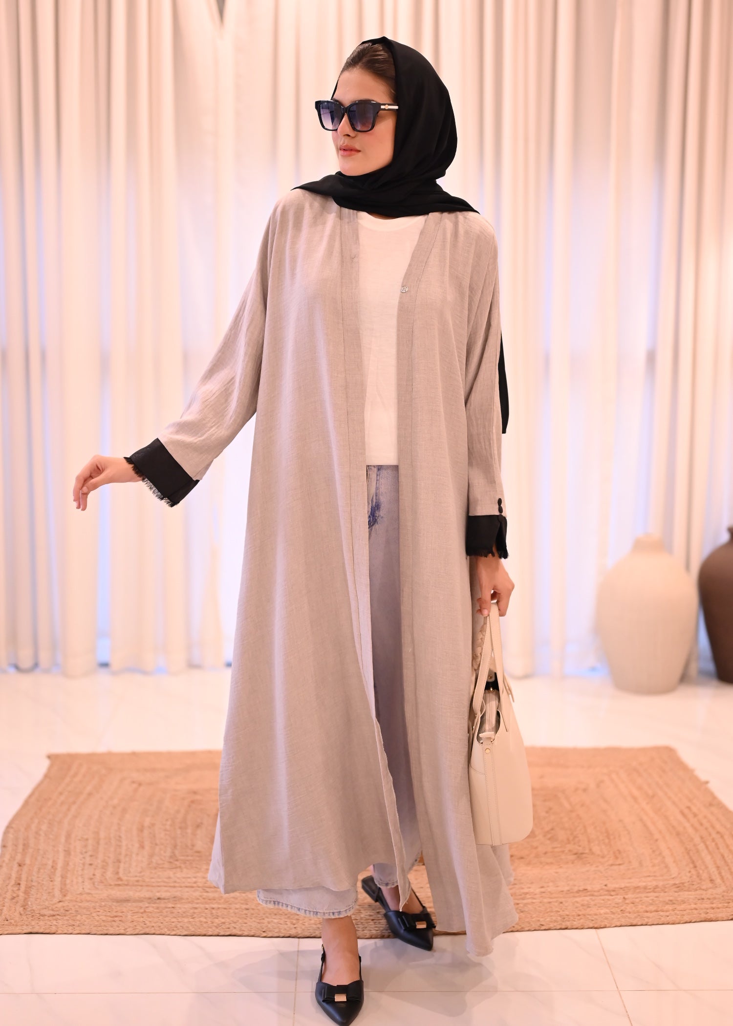 linen Abaya in Grey
