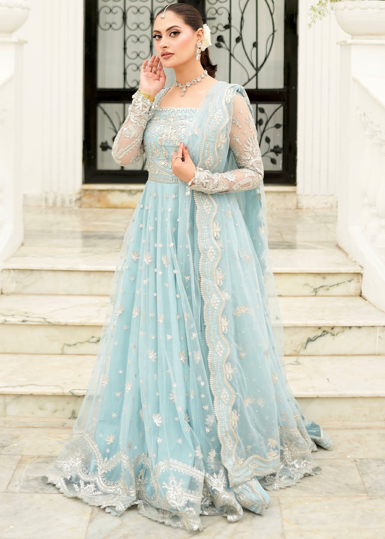 net Pishwas in Ice blue