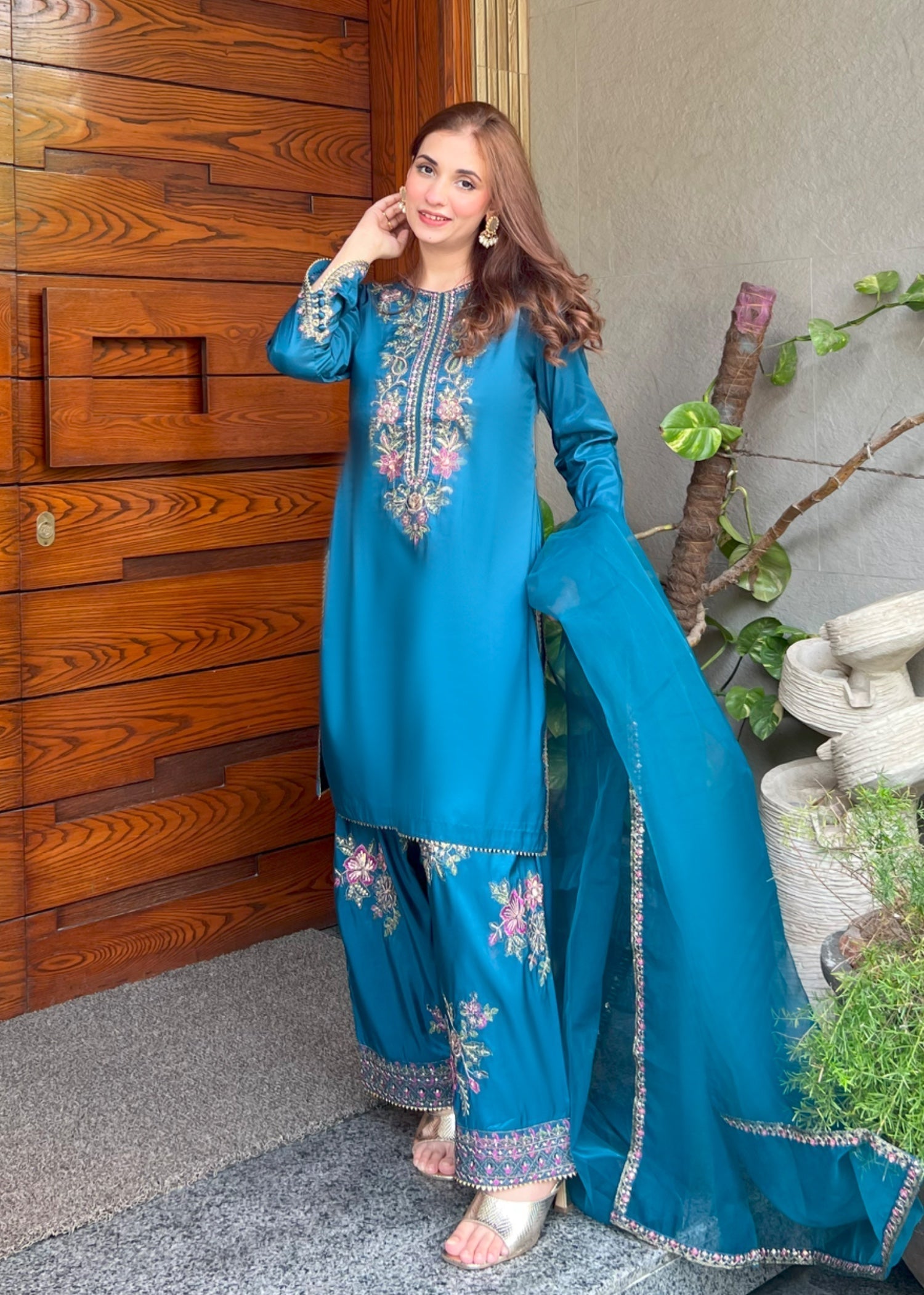 kattan silk Kurta Set in Blue