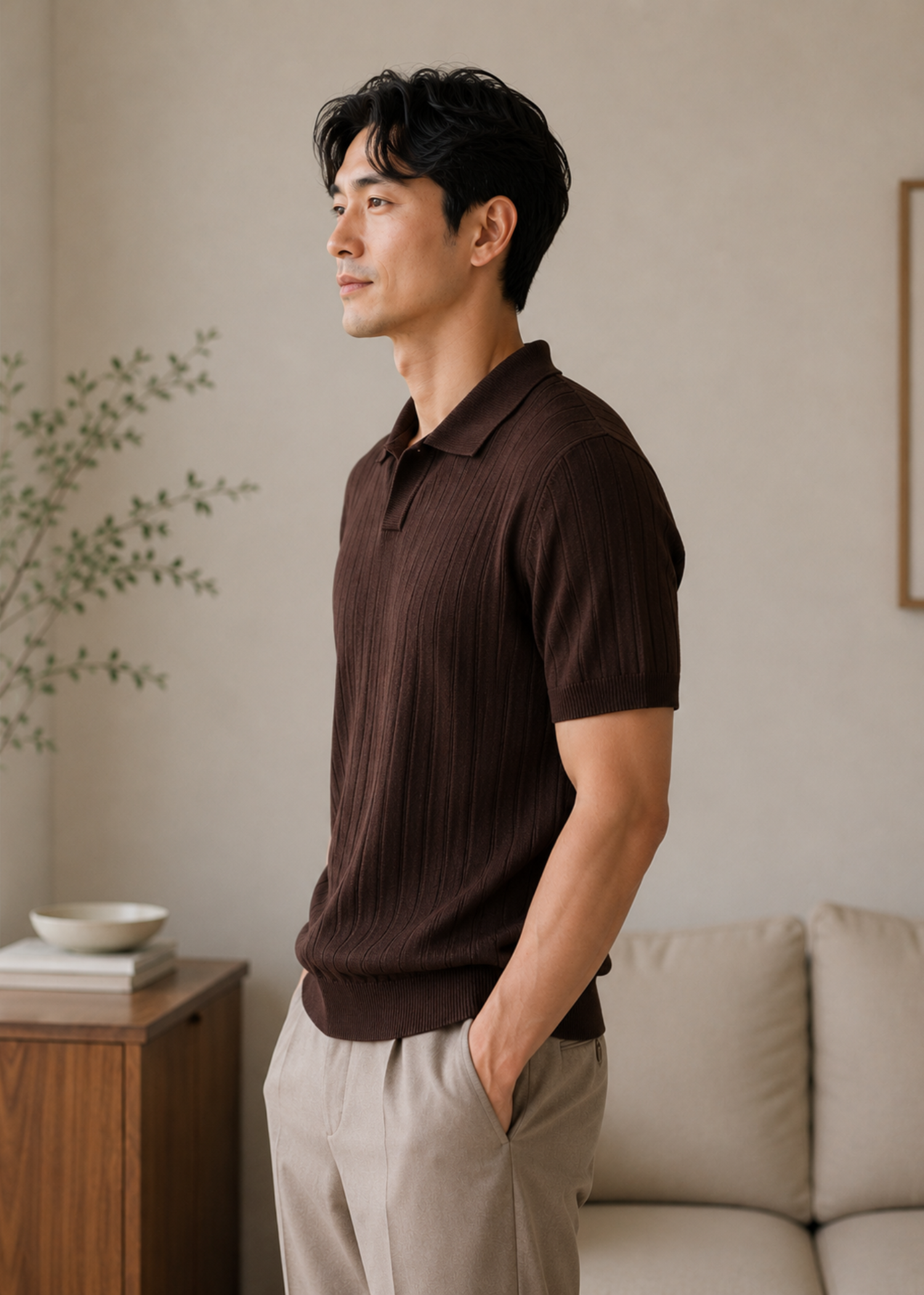 cotton jersey Polo Shirt in Chocolate brown
