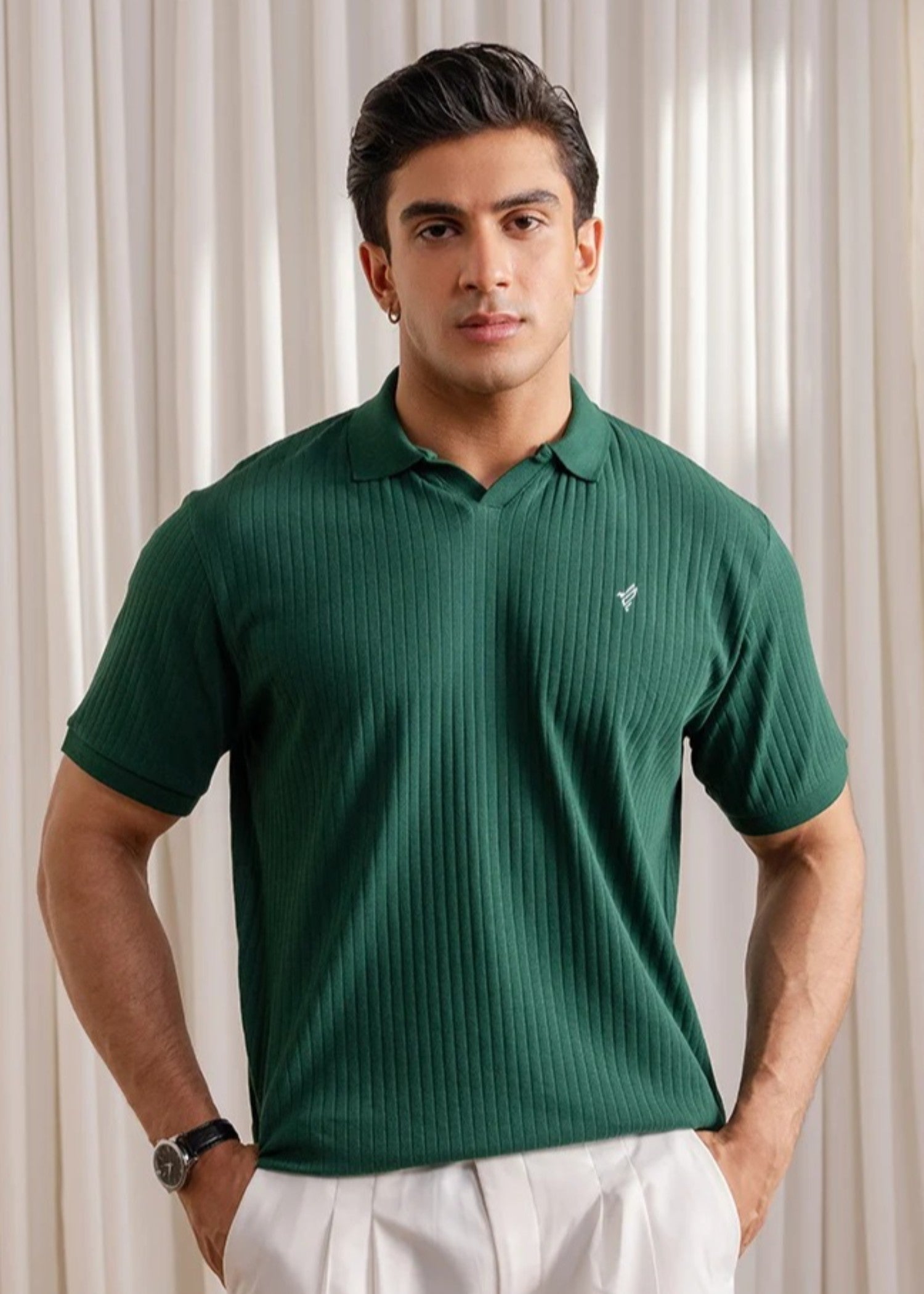 cotton Polo Shirt in Green by Fitted