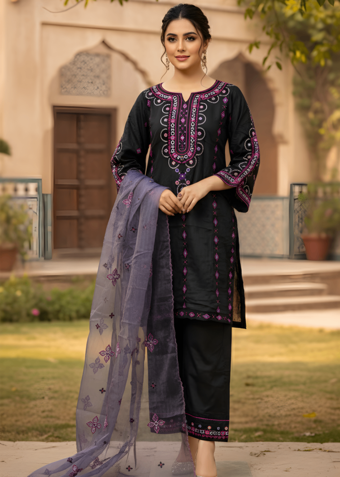 organza net Kurta Set in Purple