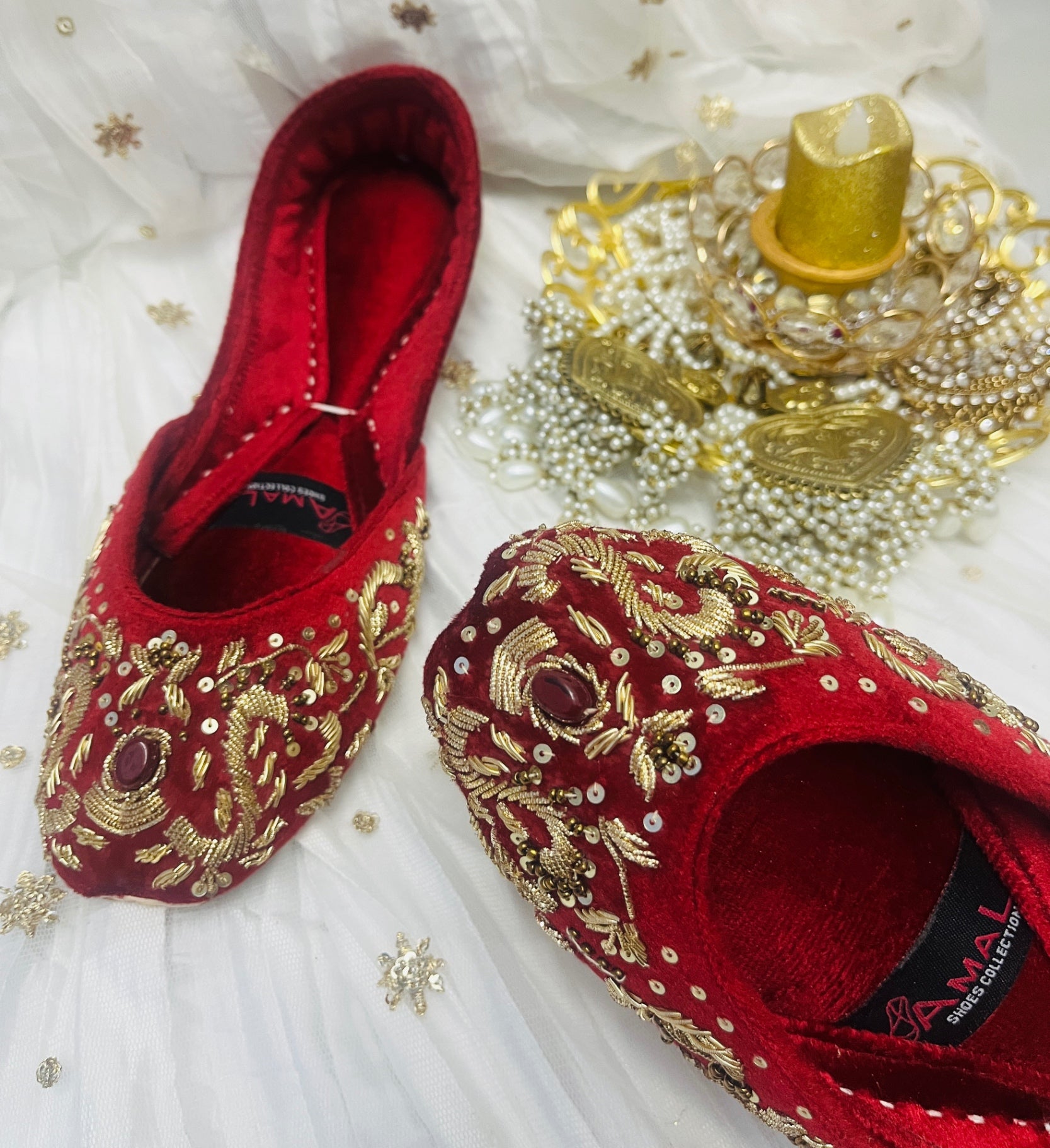 Khussa in Cardinal red by - High Quality Women Khussa SRO0310