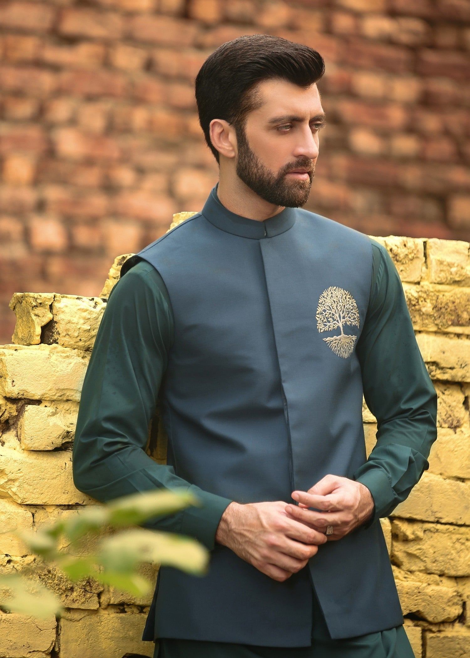 tropical Waistcoat in Steel blue