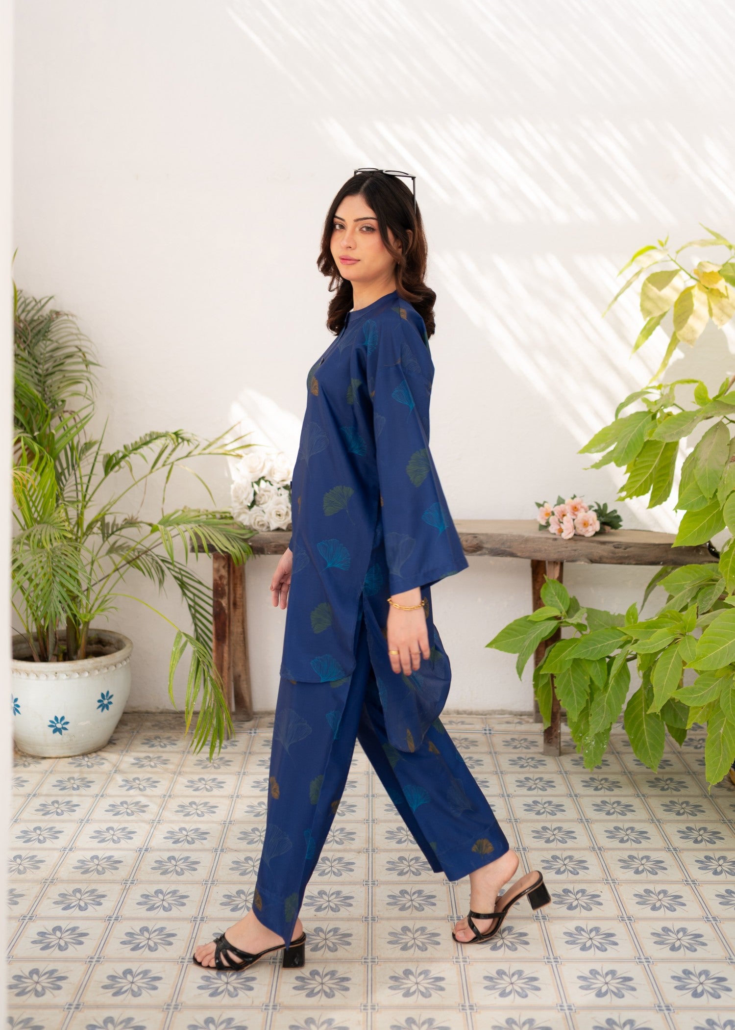 crepe polyester Co Ord Sets in Navy blue