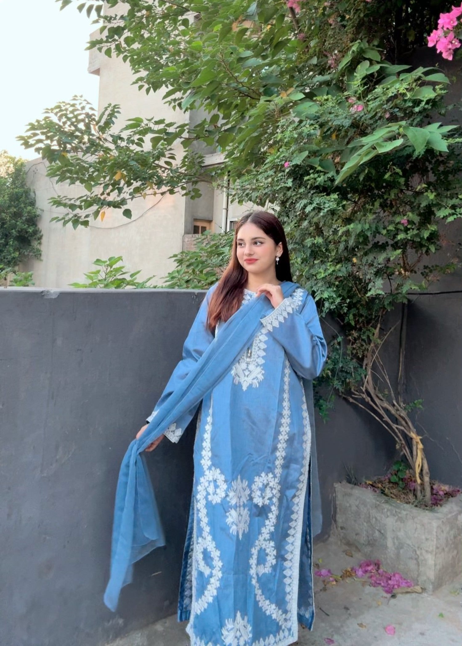 raw silk Kurta Set in Sky blue