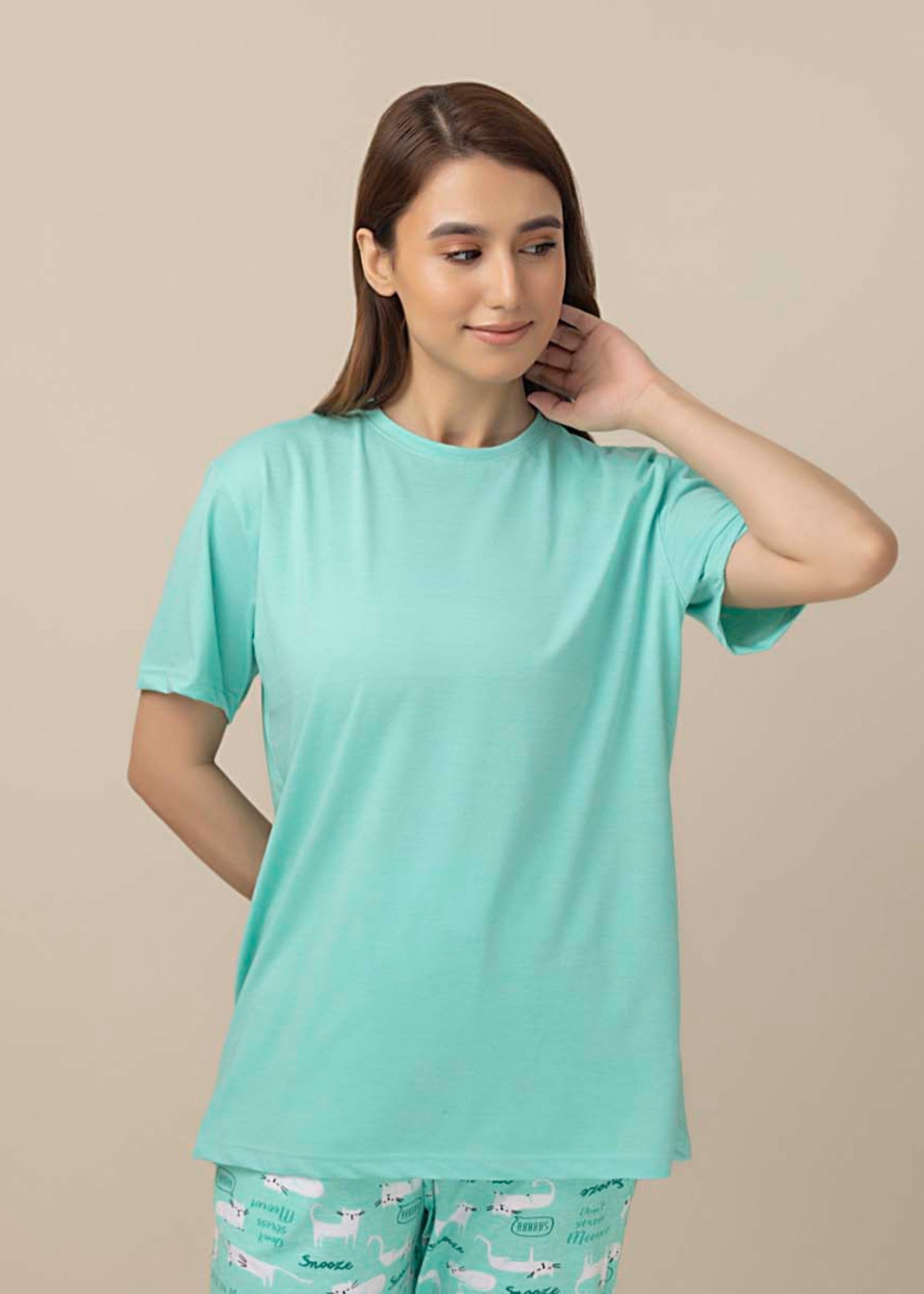 cotton jersey T Shirt in Turquoise