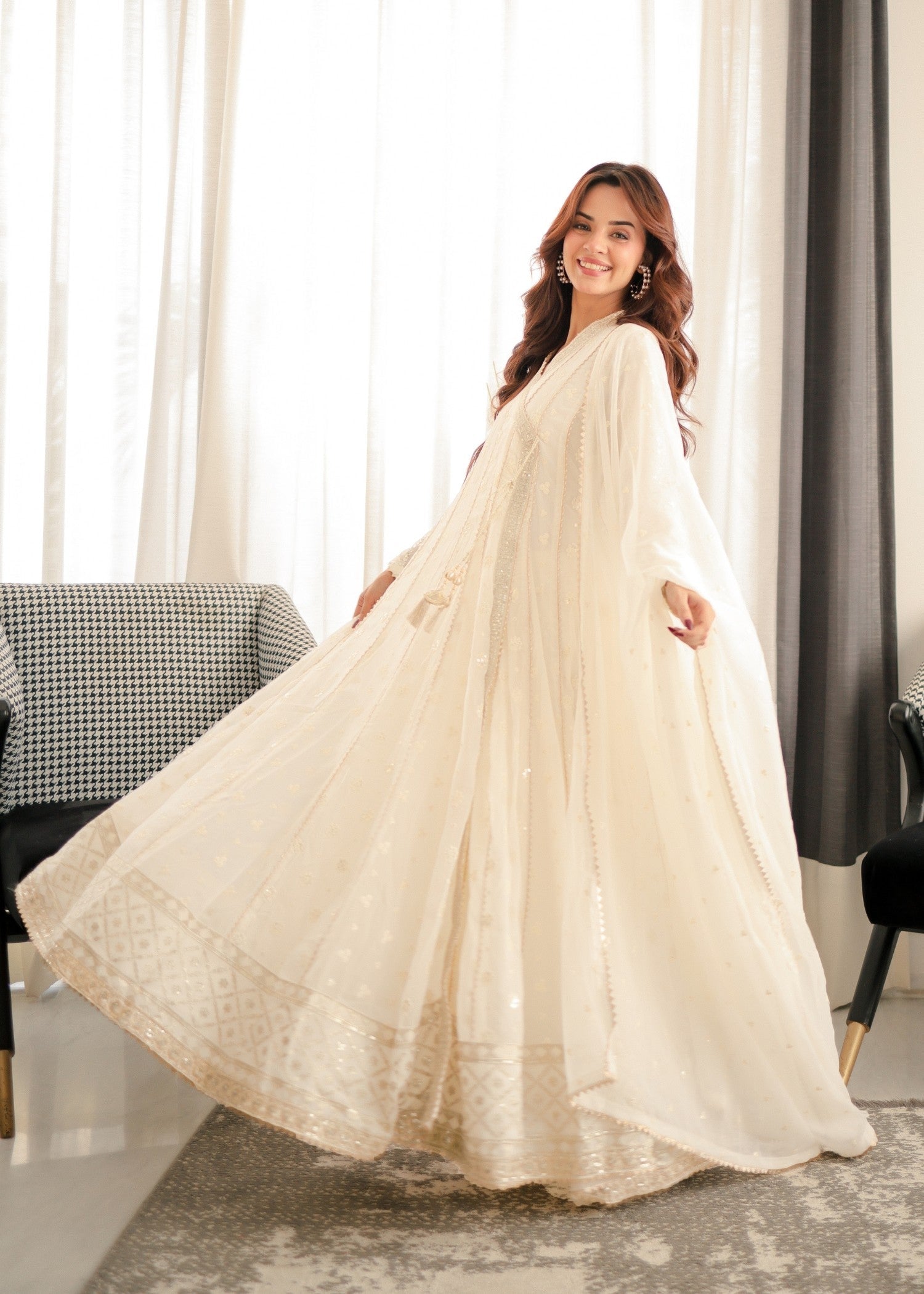 chiffon Angrakha in Off-white