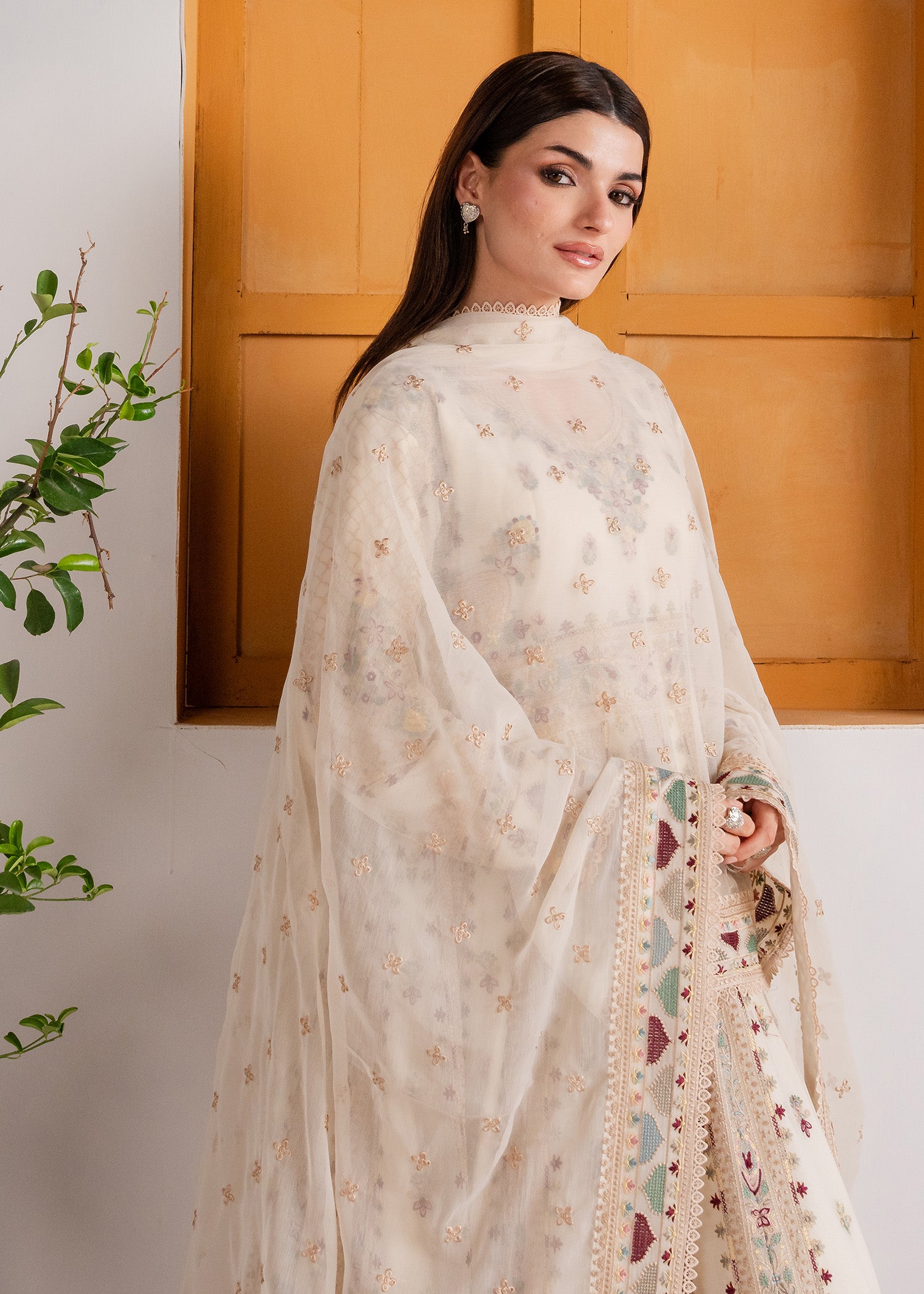 chiffon Anarkali in Off-white