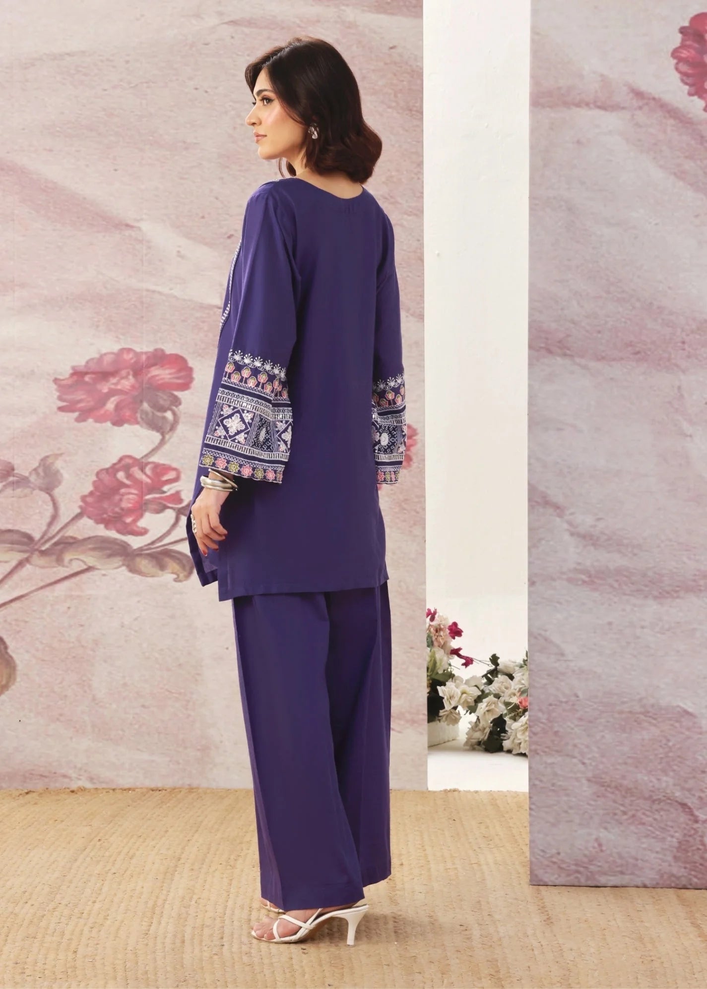 lawn cotton Kurta Set in Purple heart