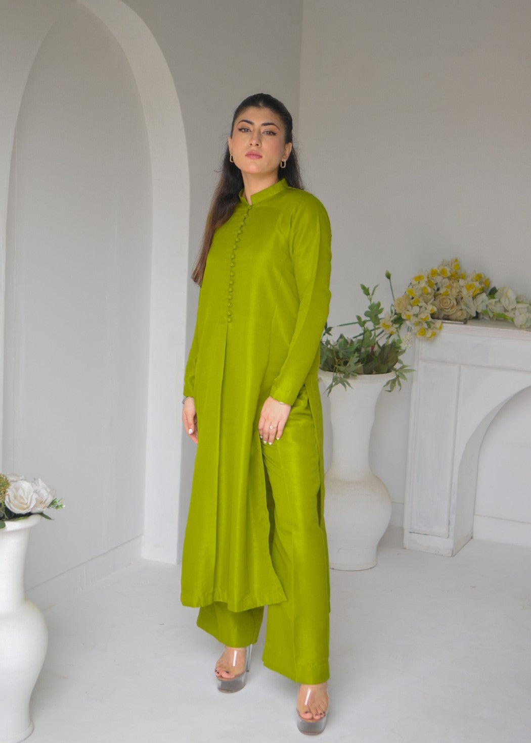 raw silk Co Ord Sets in Green