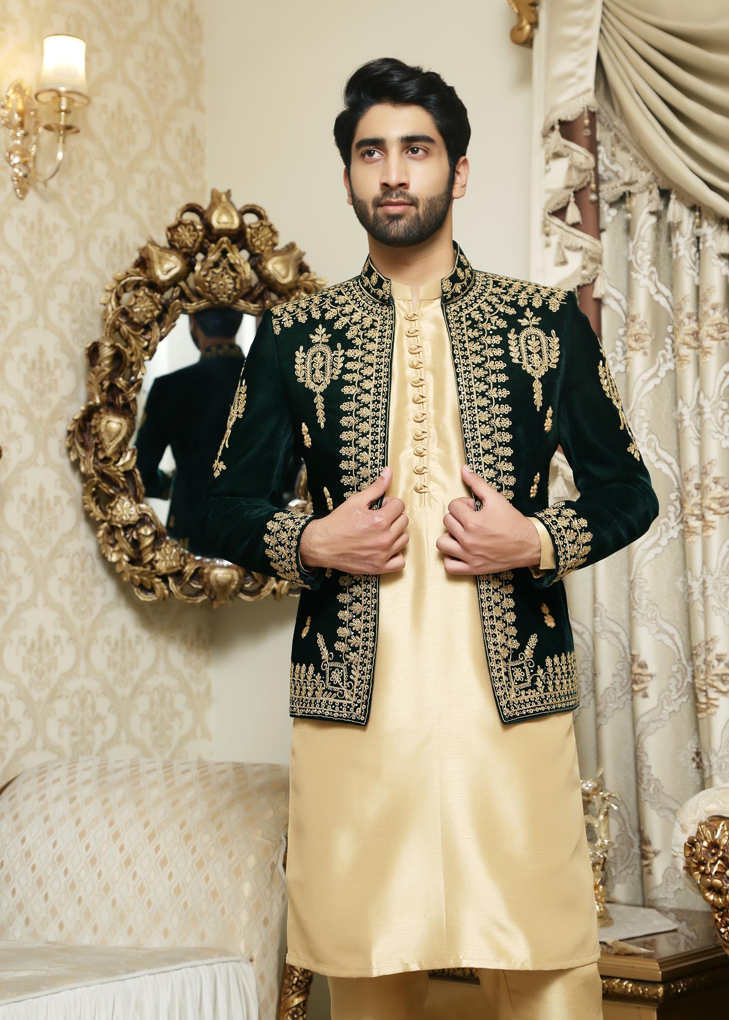 cotton silk Prince Coat in Bottle green
