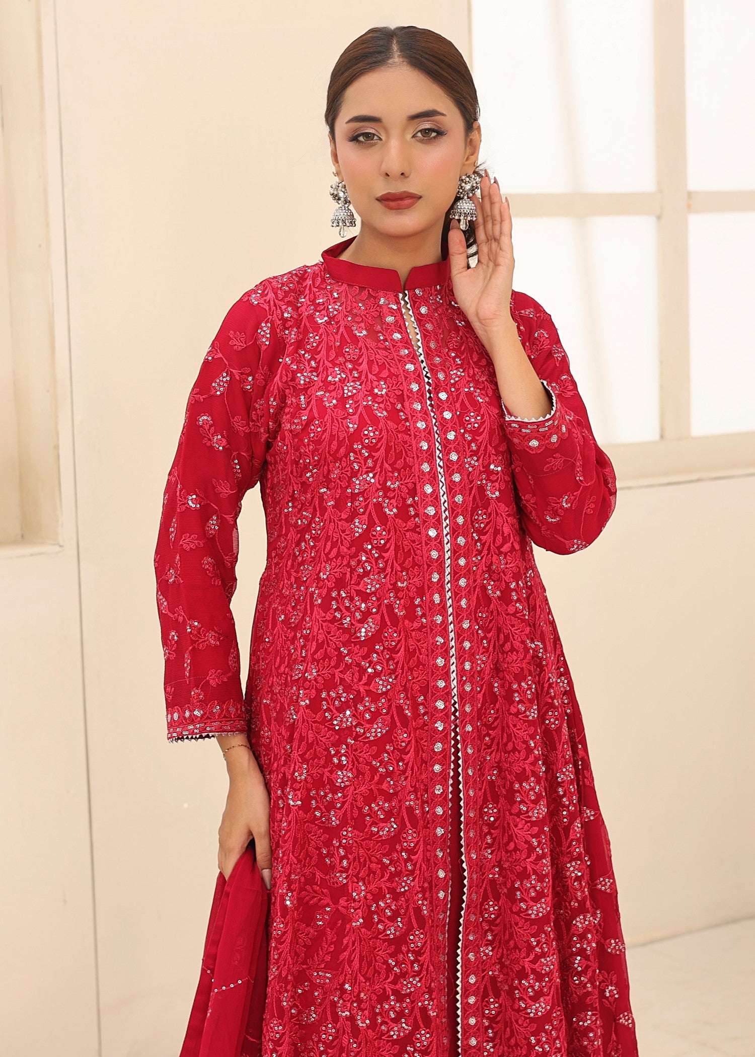 bemberg crinkle chiffon Maxi in Imperial red