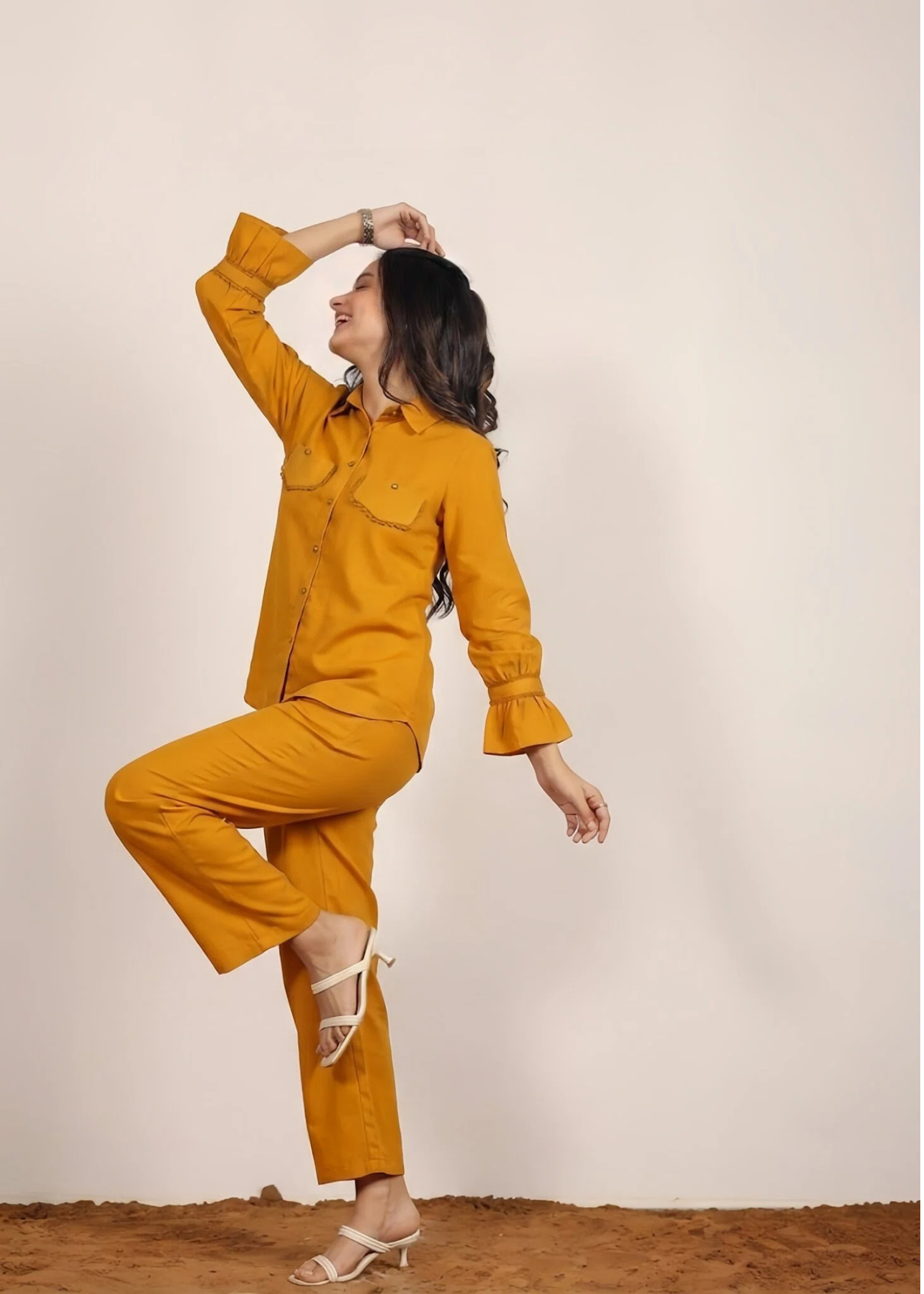 poly grip silk Co Ord Sets in Mustard