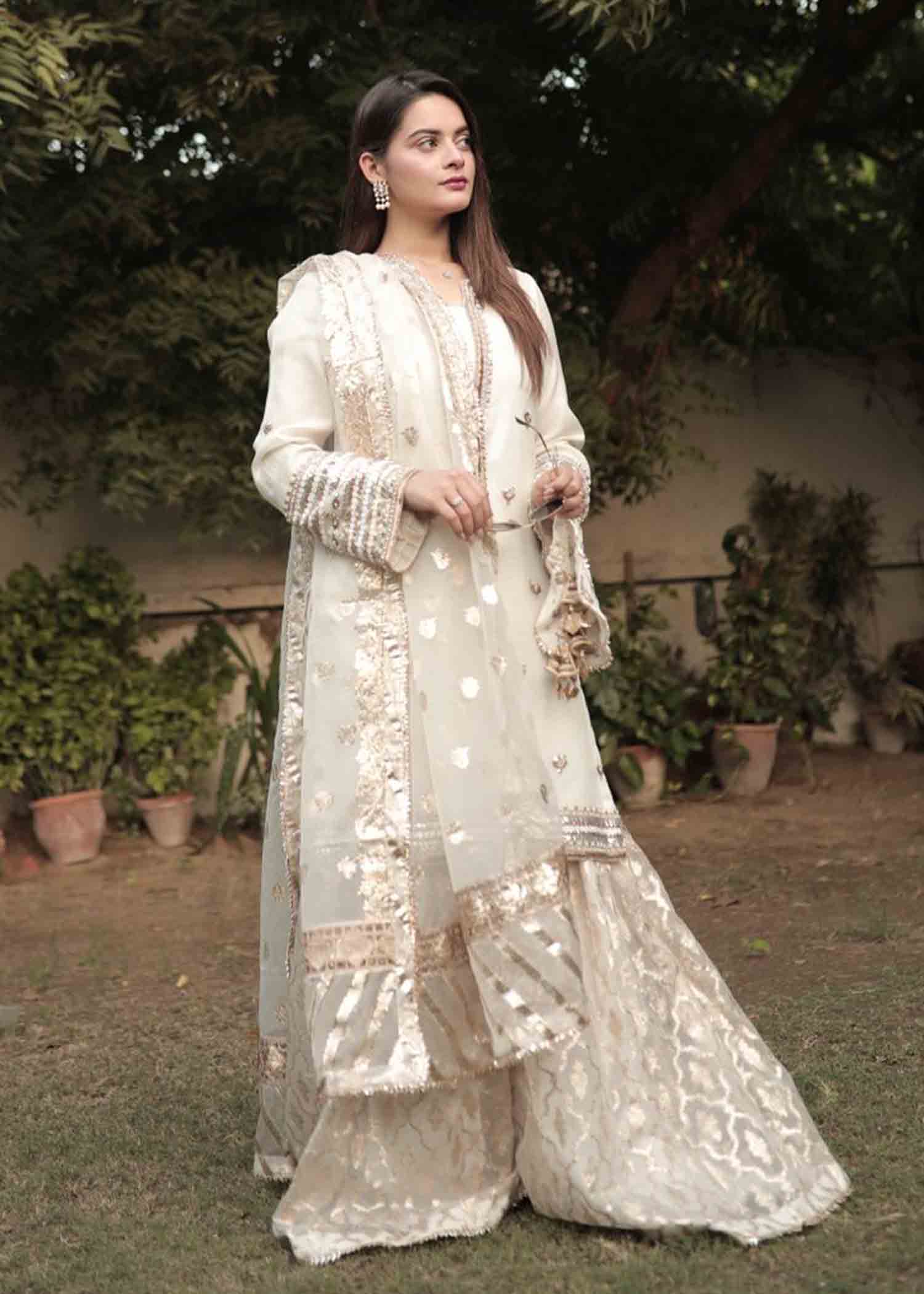 organza Gharara in White