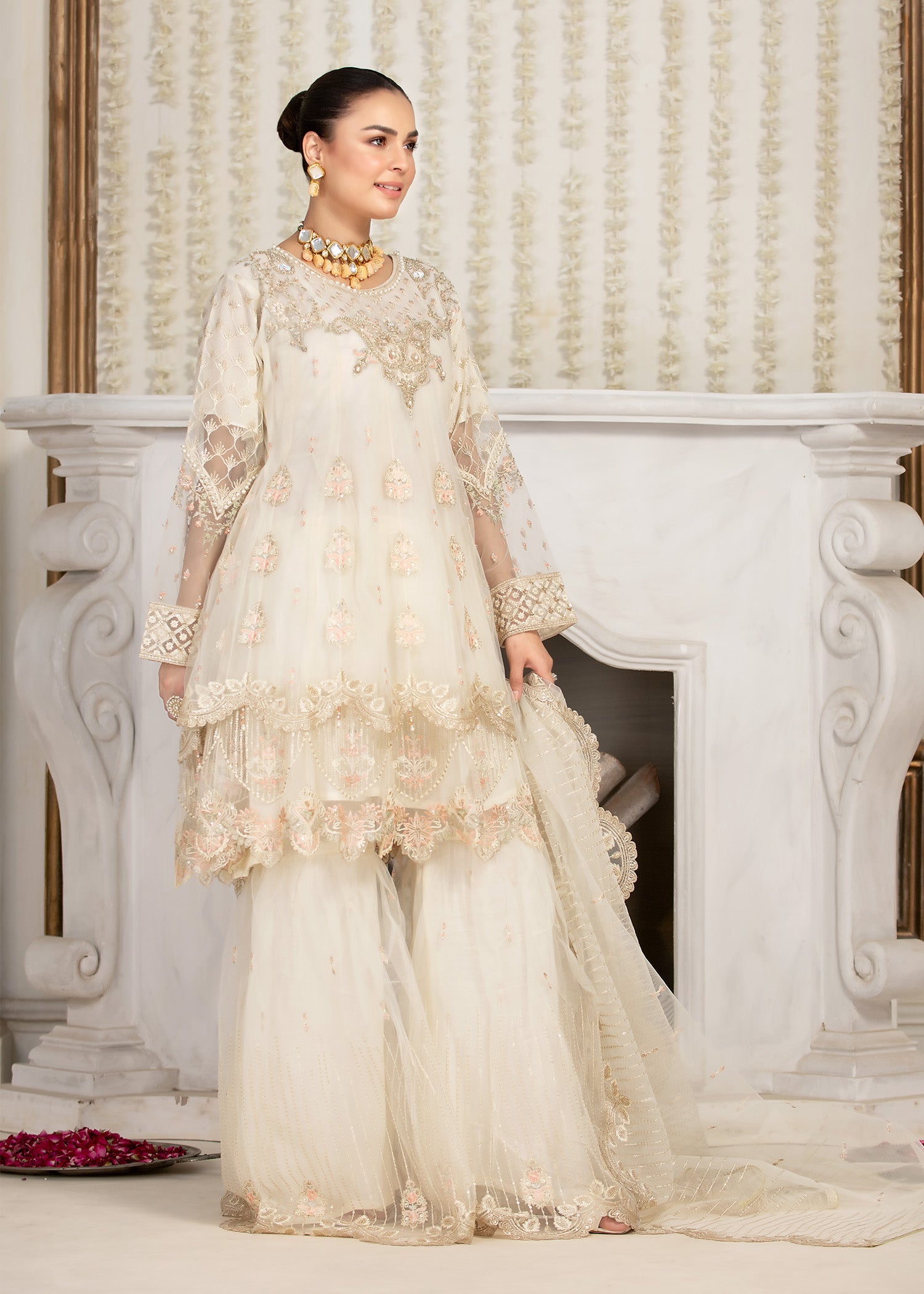 net Gharara in Off-white