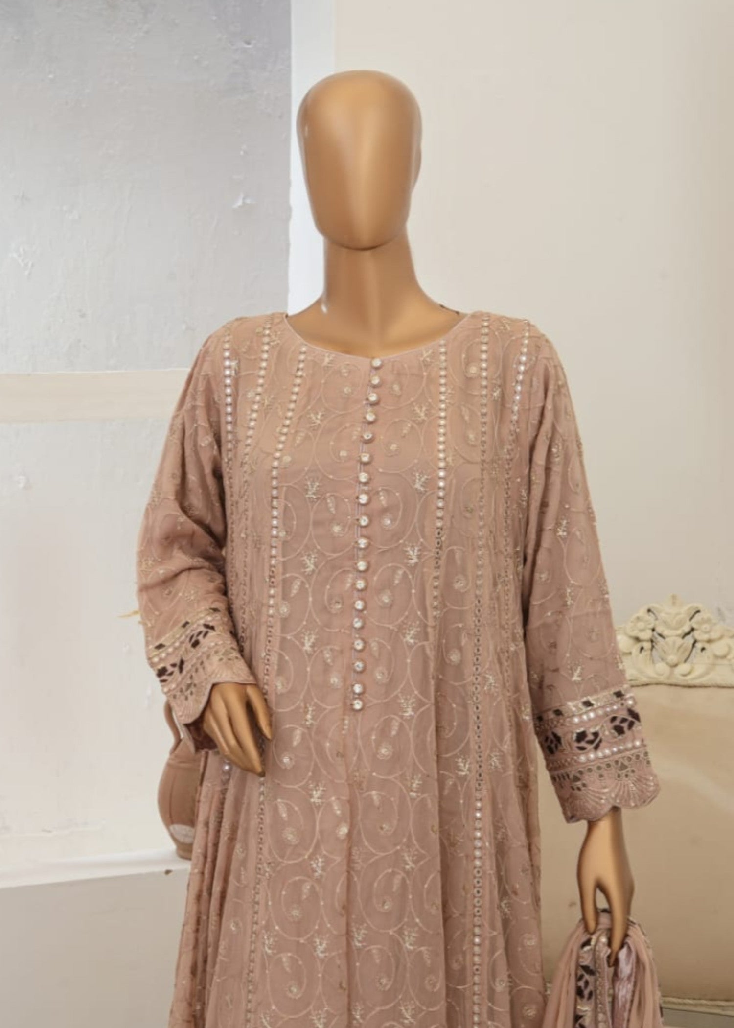 chiffon Pishwas in Tan brown