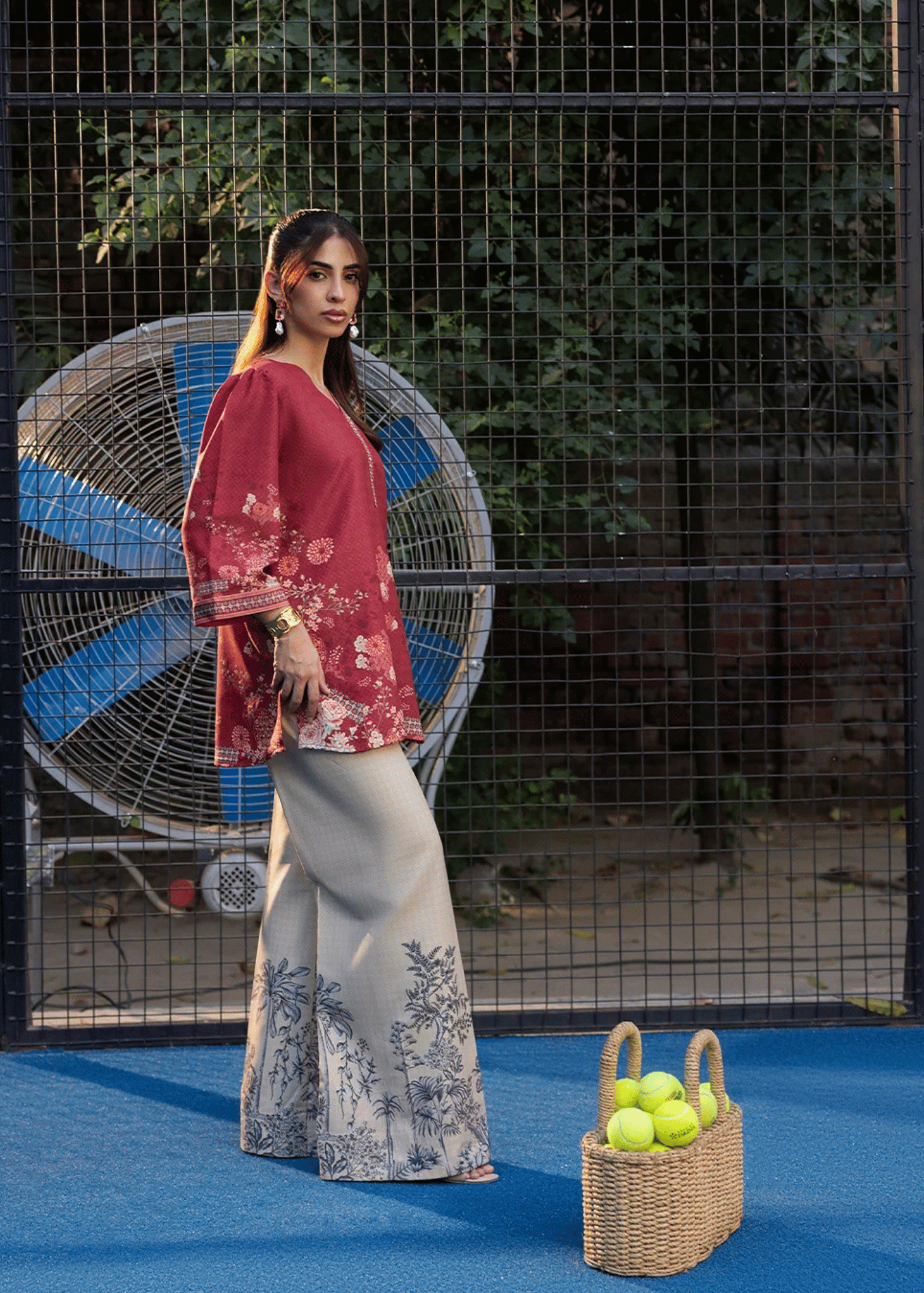 arabic lawn Kurta Set in Beige, flame