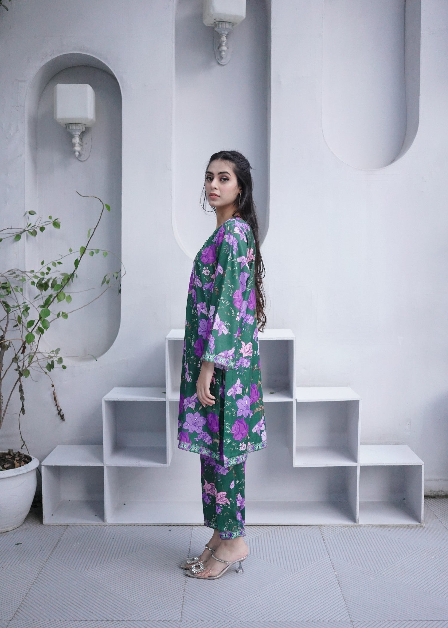 slub khaddar Co Ord Sets in Emerald green