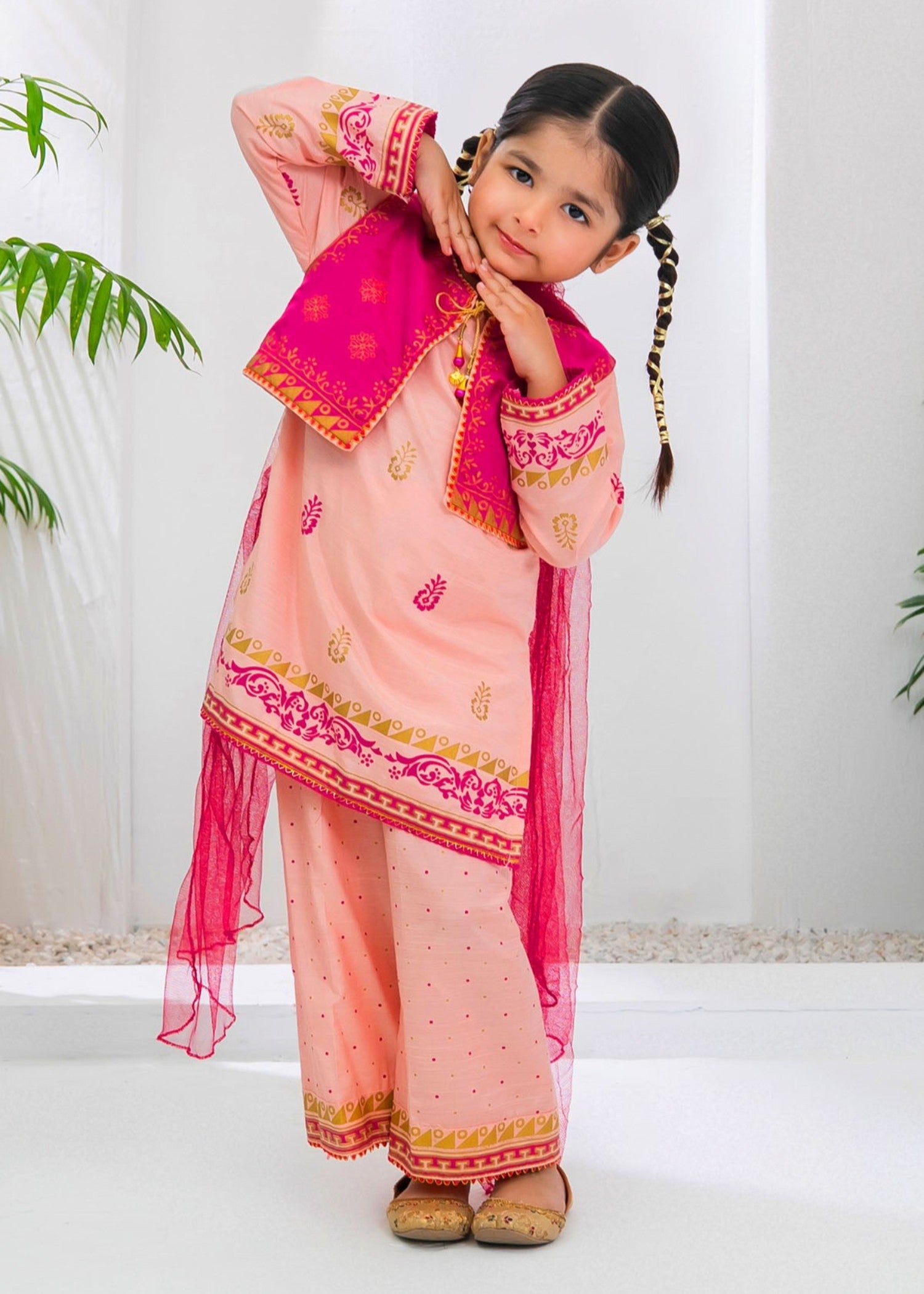 cotton silk Kurta Set in Peach pink