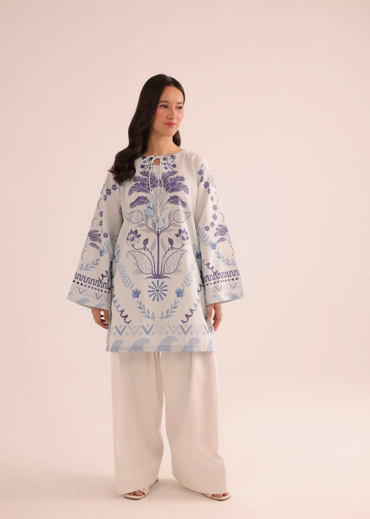 poly lawn Kurti in Pearl white