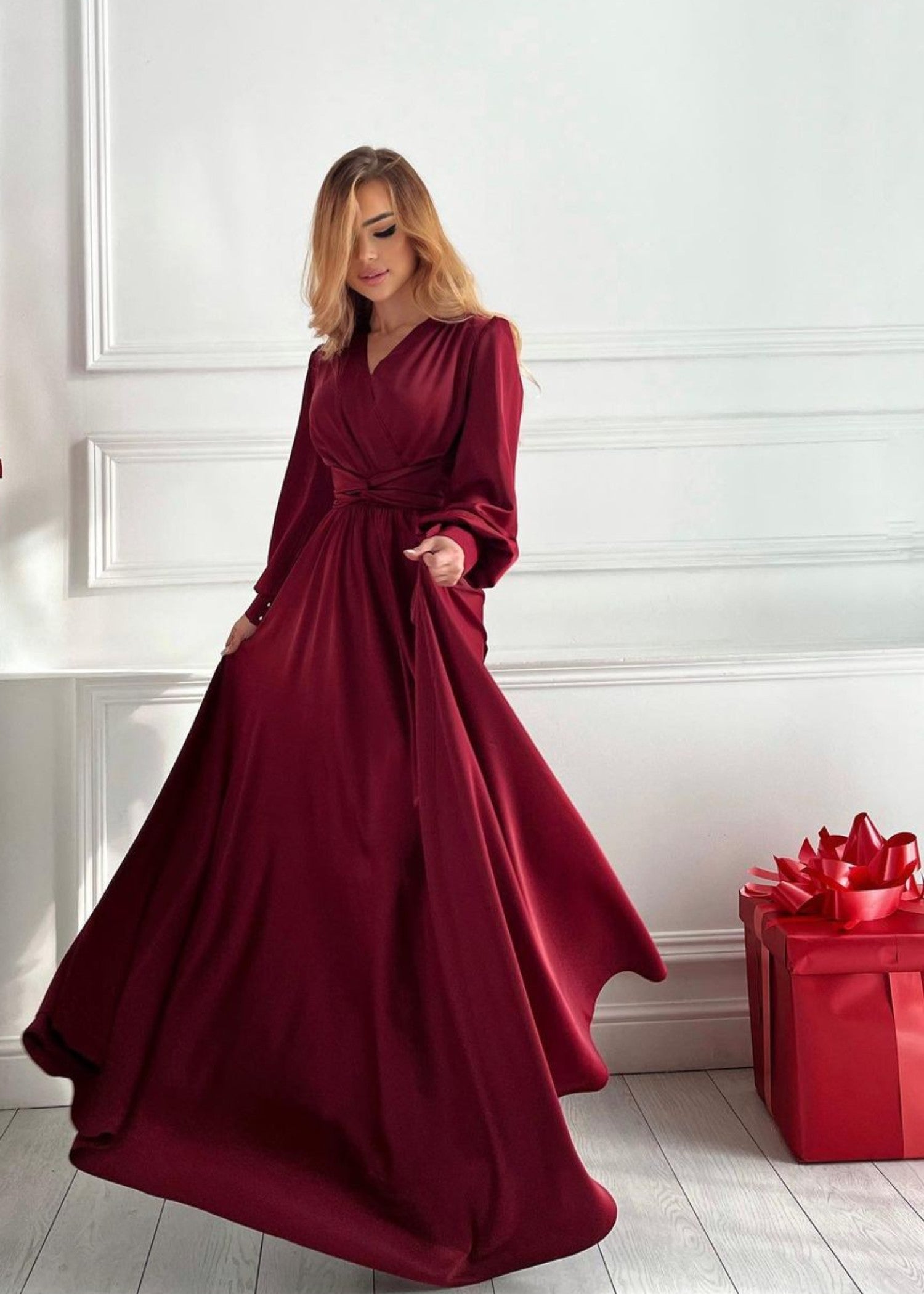 silk Dress in Maroon