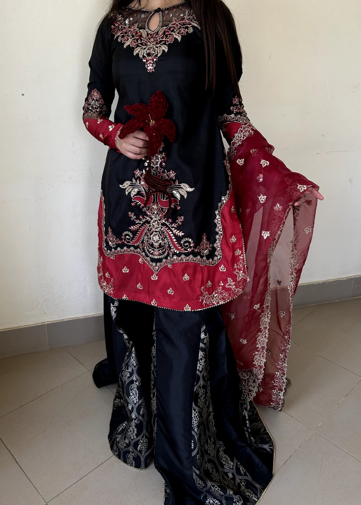 silk Sharara in Black
