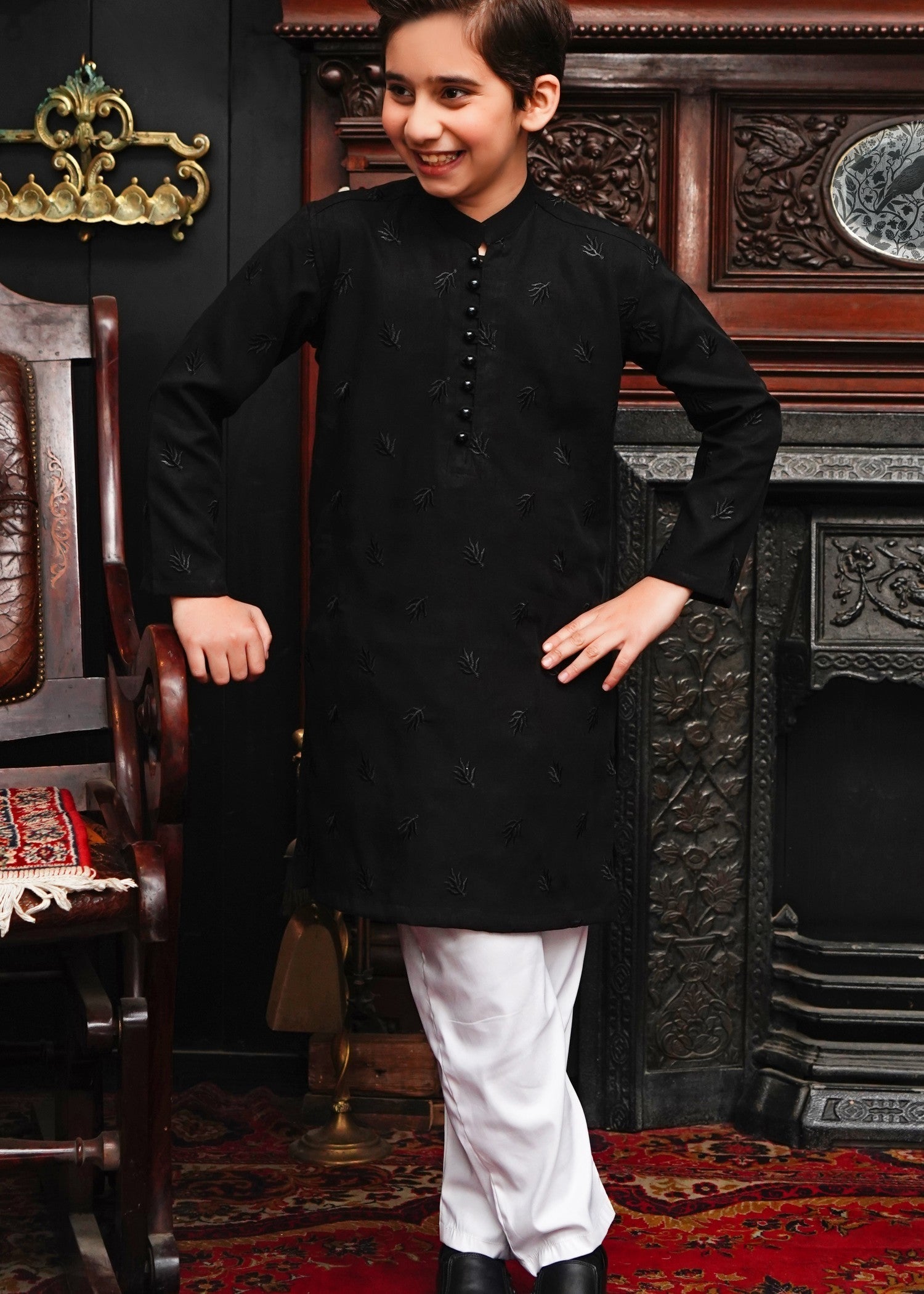 linen Kurta in Jet black