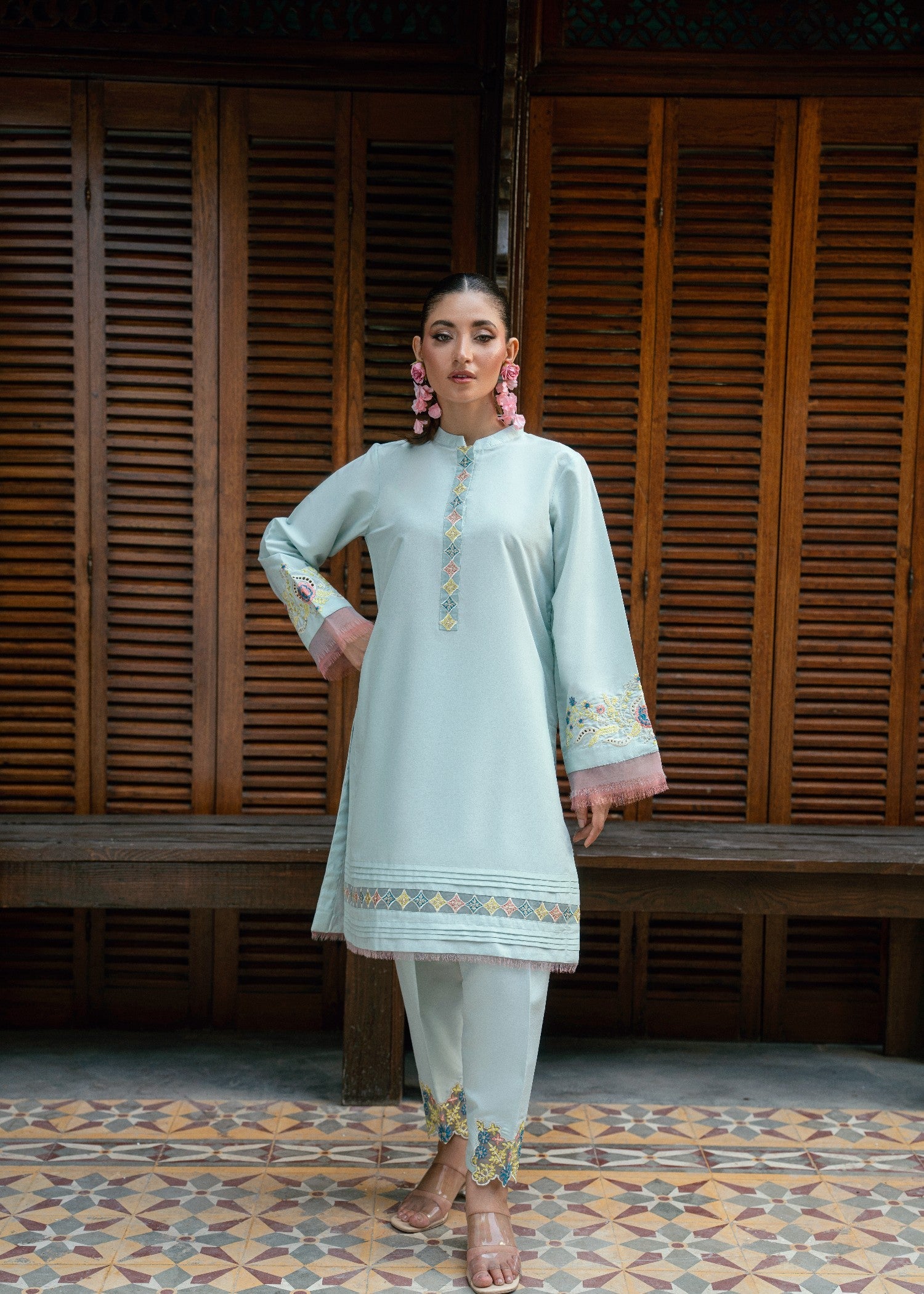 indian raw silk Kurta Set in Sky blue