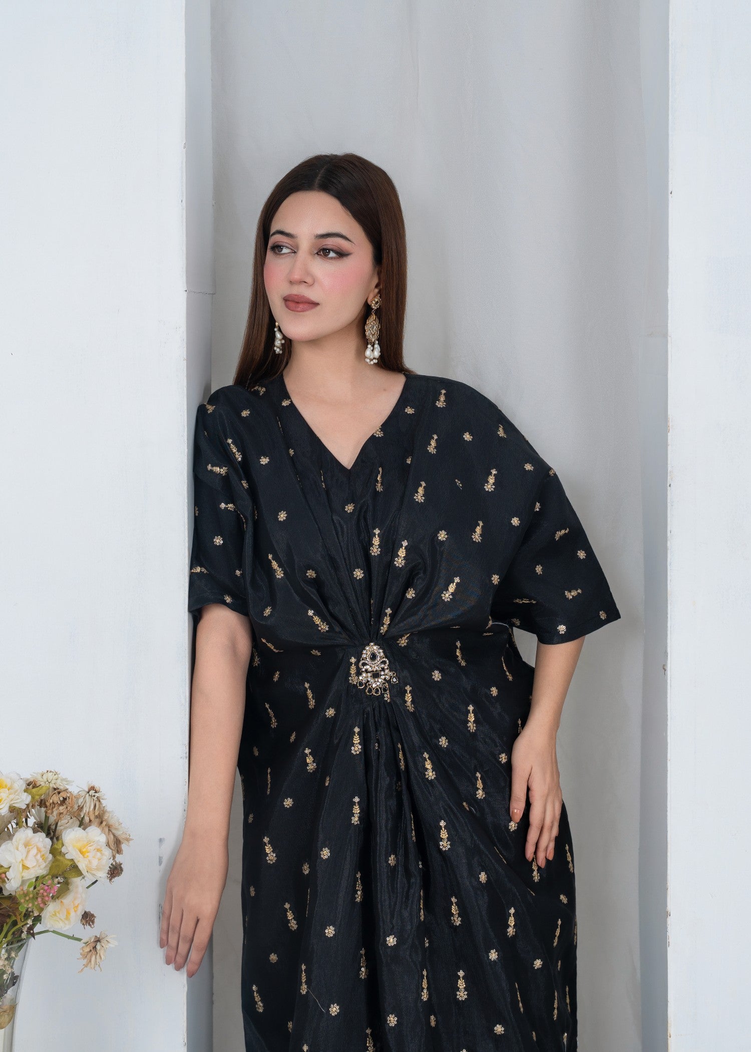 kattan silk Kaftan in Black